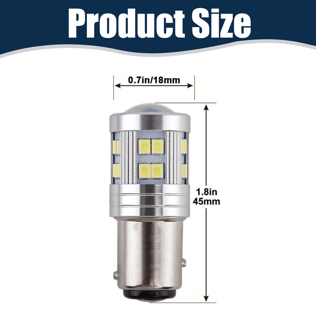 Produktabmessungen einer LED-Lampe: 18mm Durchmesser und 45mm Länge.