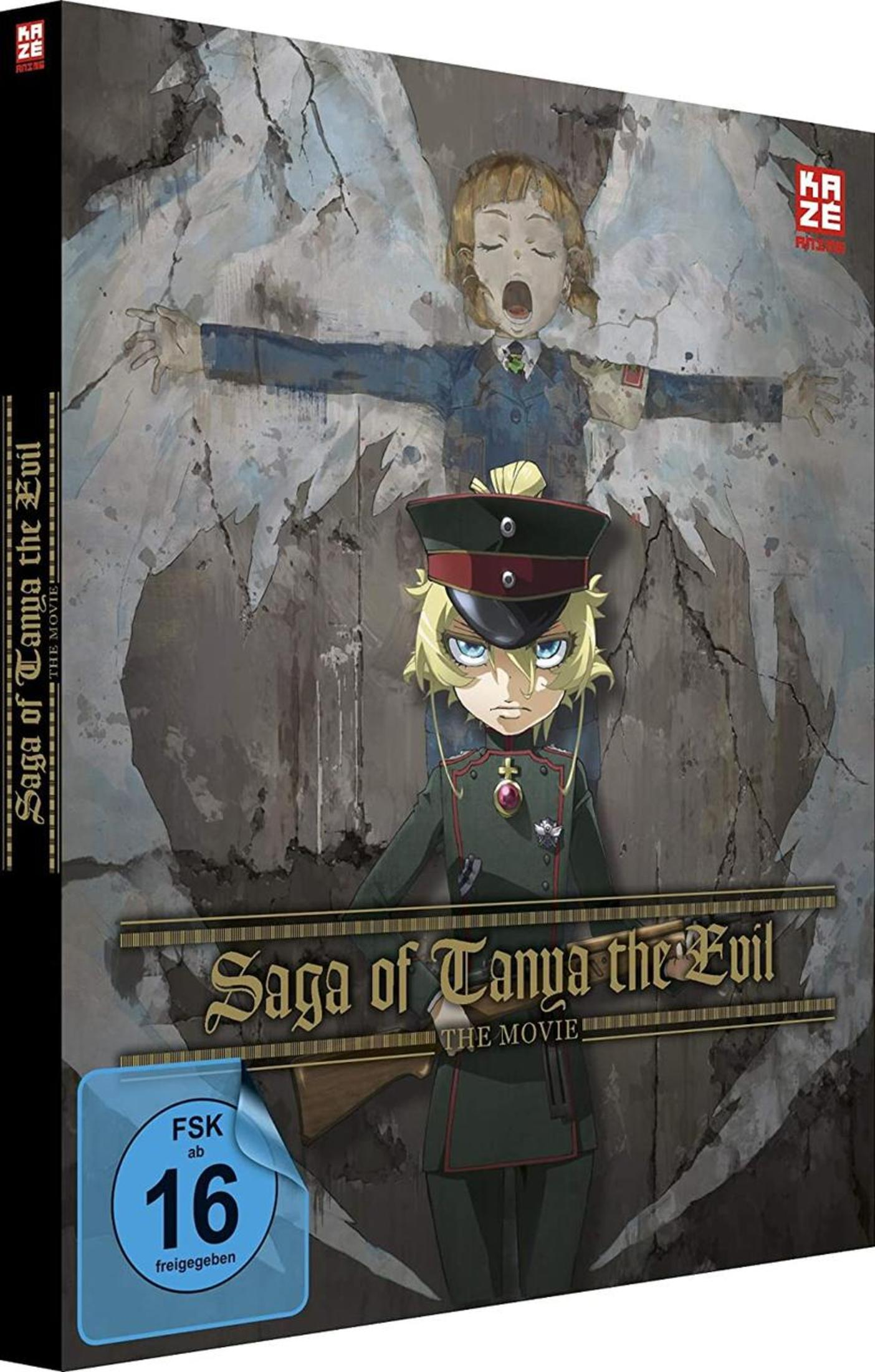 Anime-Filmcover mit einer jungen Figur in Uniform, Gewehr und Engelskflügeln im Hintergrund.