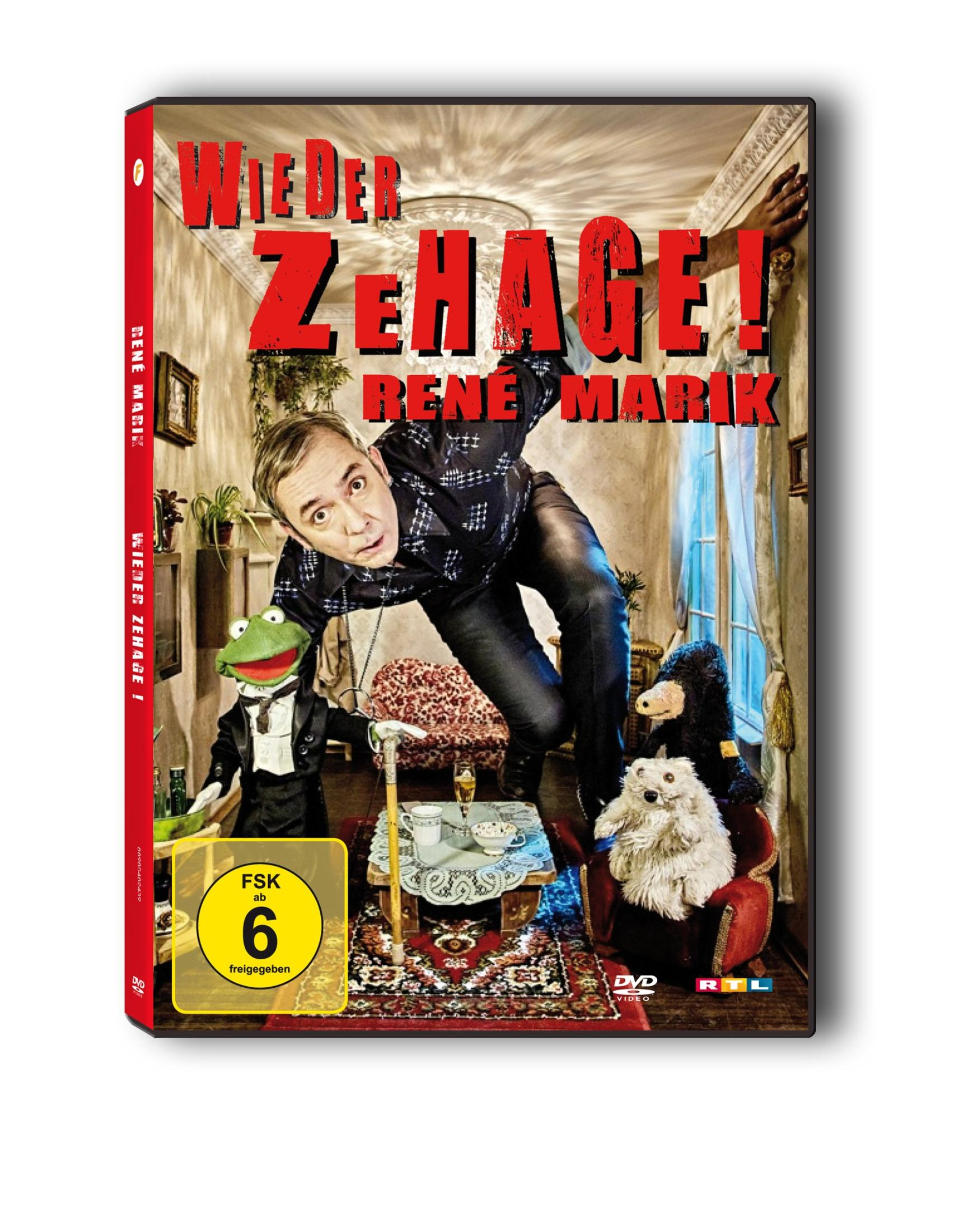 DVD-Cover von René Marik mit Handpuppen in einem Wohnzimmer.