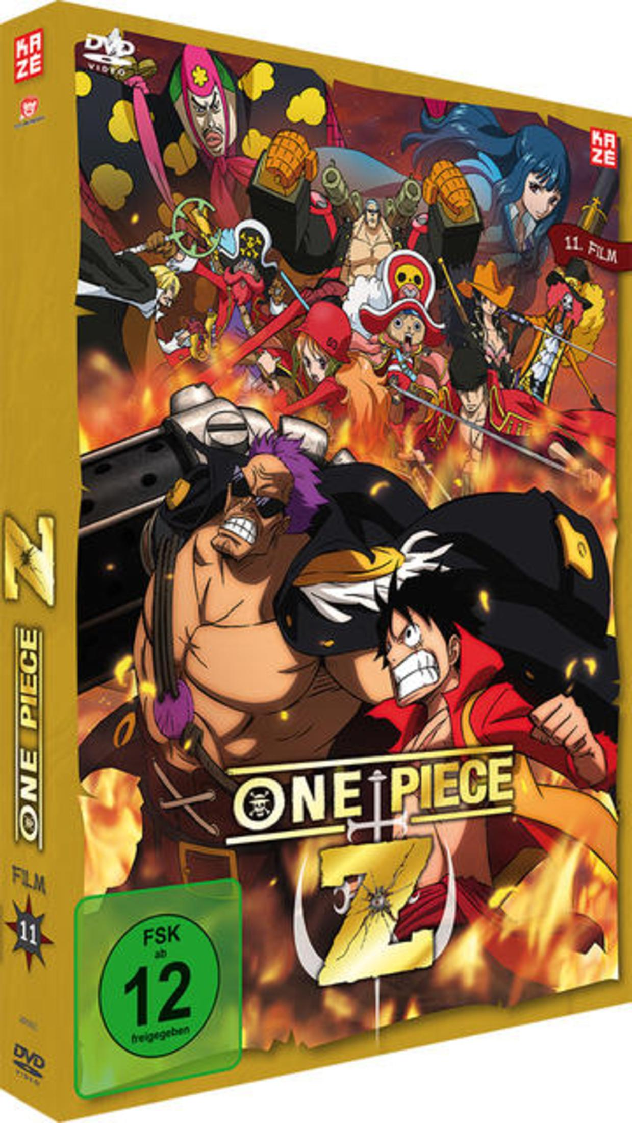 Anime DVD-Cover von One Piece Film Z mit Charakteren wie Ruffy im Vordergrund vor feurigem Hintergrund.