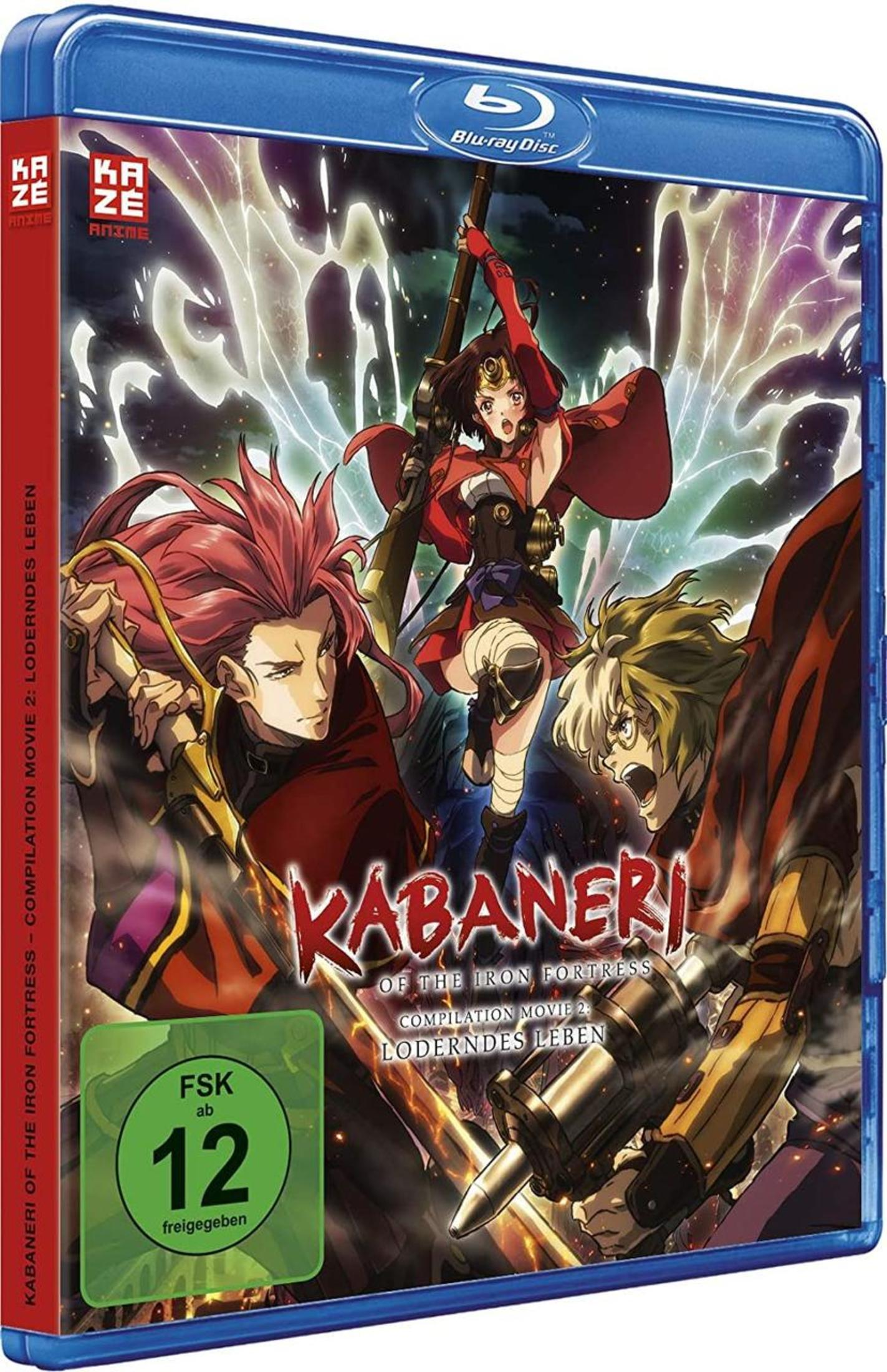 Anime-Blu-ray-Cover mit drei Action-Charakteren, Waffen und Leuchteffekten vor dunklem Hintergrund.