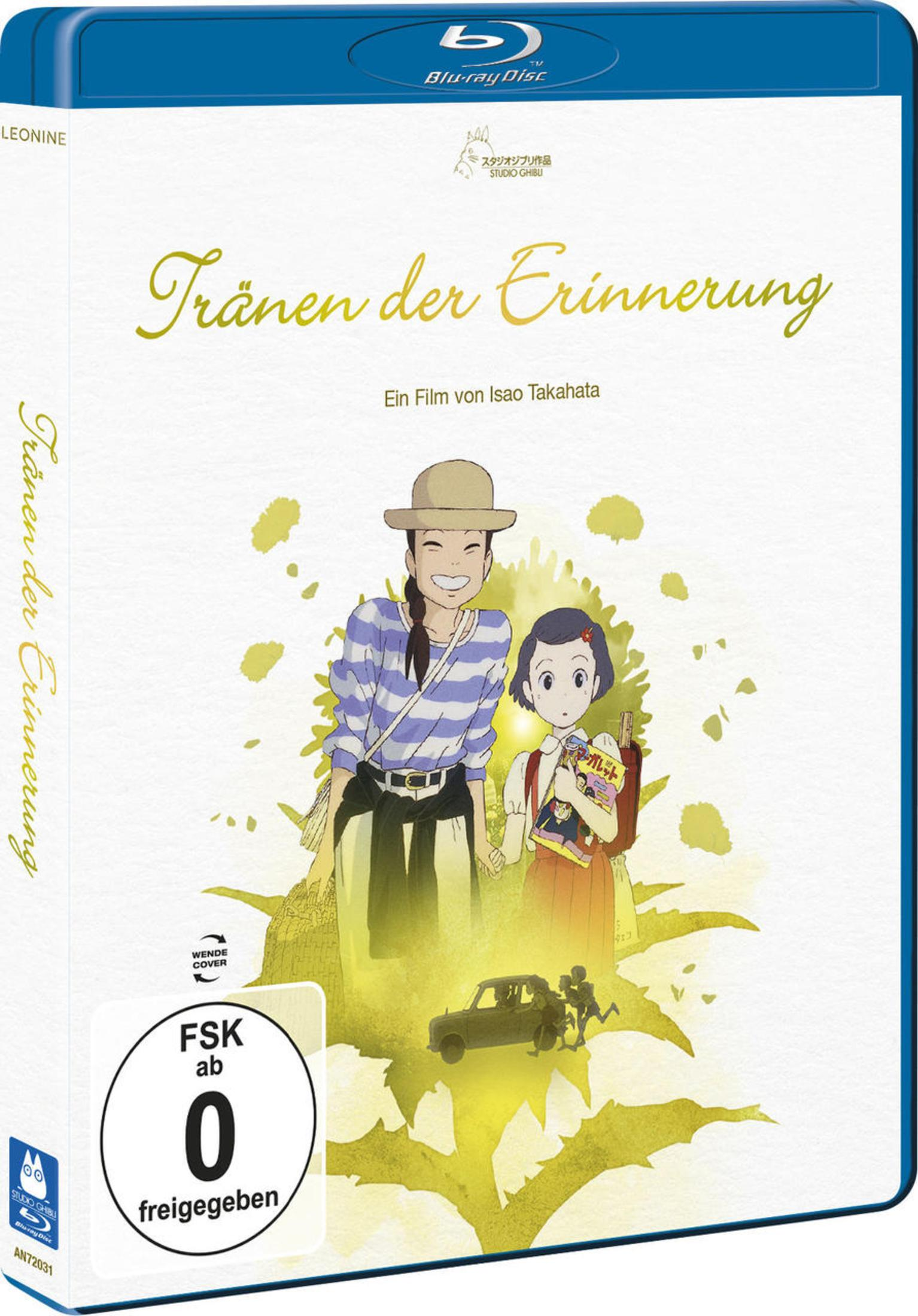 Blu-ray-Hülle des Anime-Films 'Tränen der Erinnerung' mit zwei Charakteren vor einem gelben Blumenhintergrund.