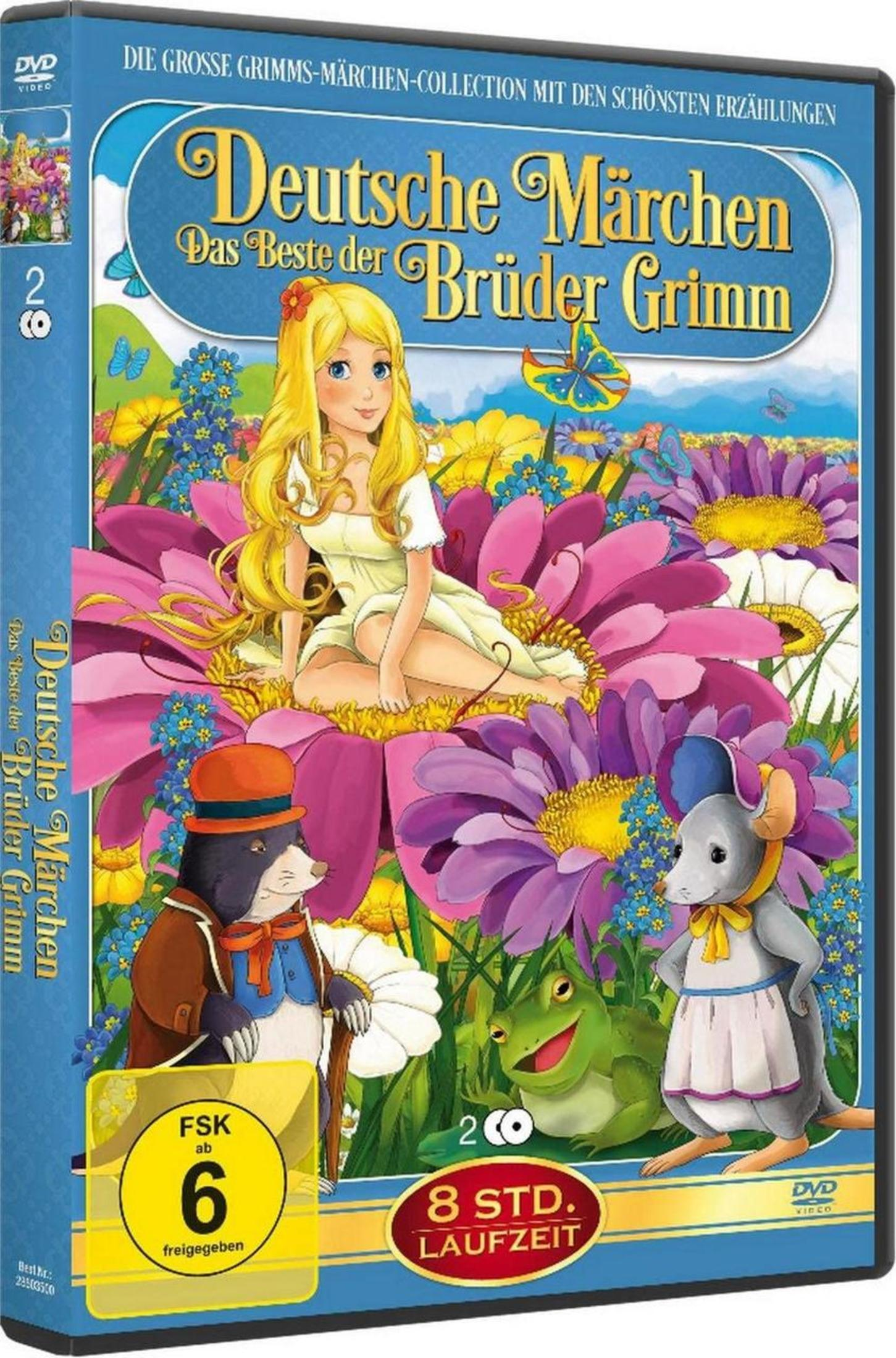 DVD-Hülle mit Zeichentrickfiguren, darunter eine blonde Frau auf einer Blume, ein Maulwurf, ein Frosch und eine Maus.