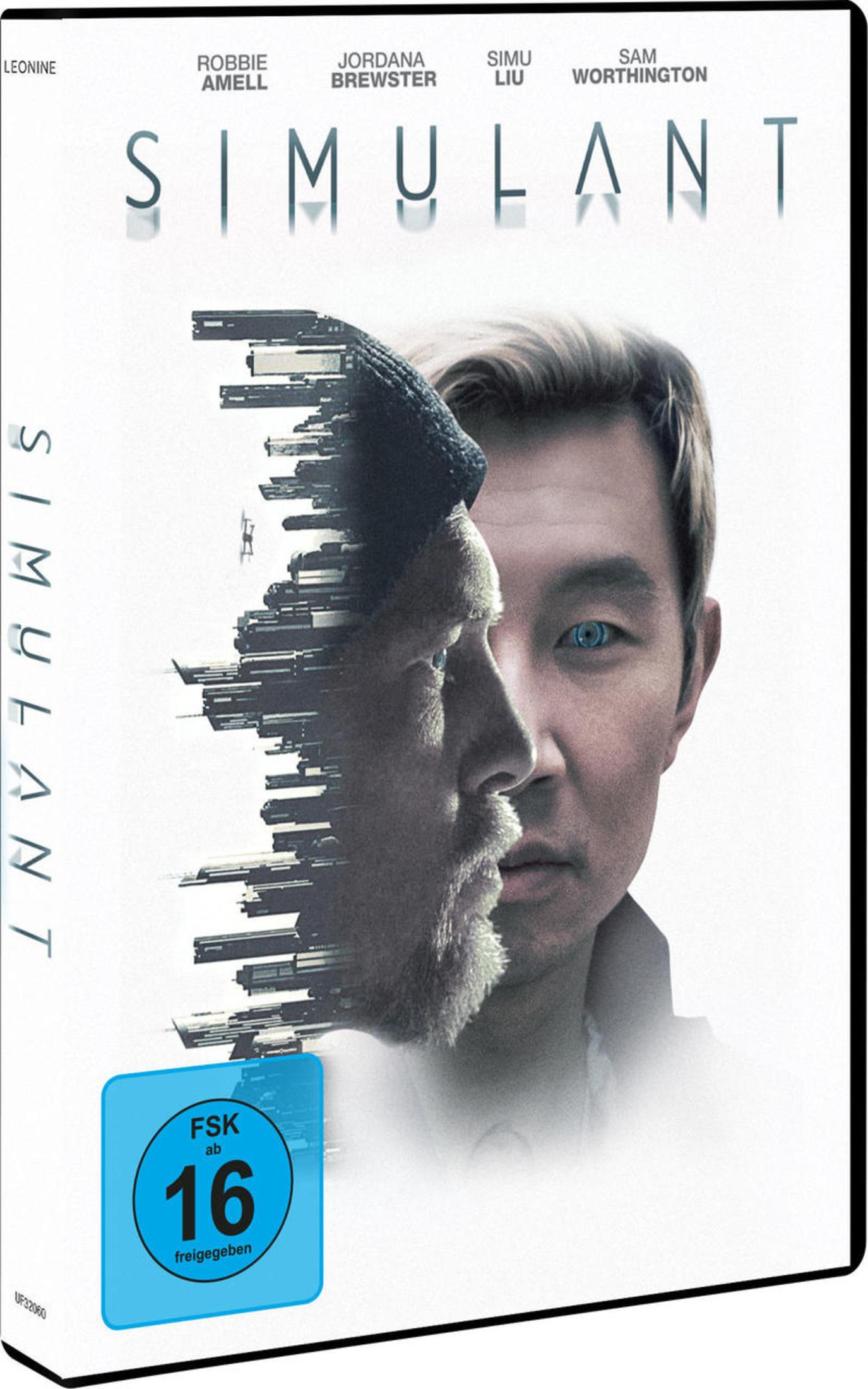 DVD-Cover von Simulant mit Gesichtern von zwei Männern und einer Skyline im Hintergrund.