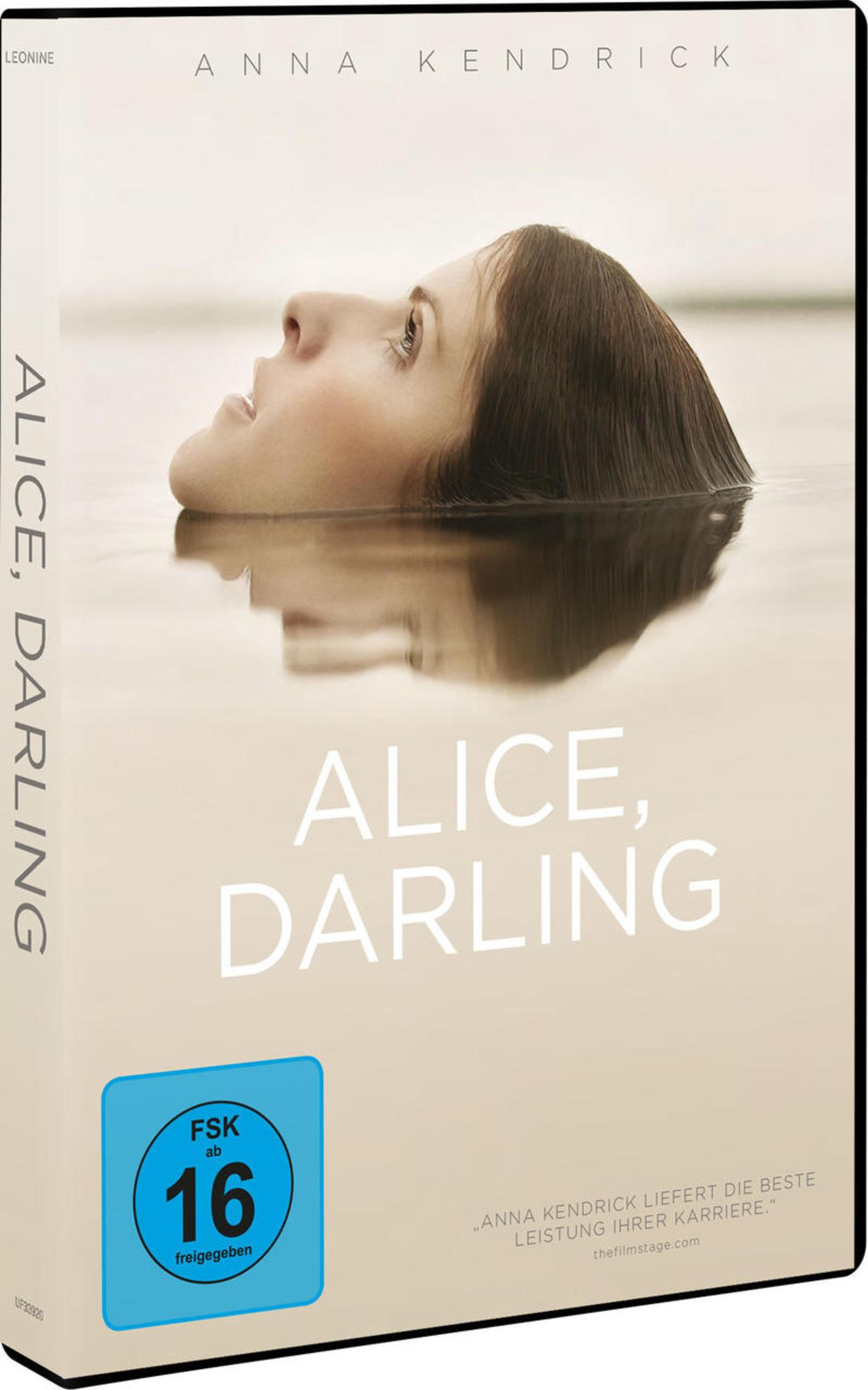 DVD-Hülle von Alice, Darling mit Anna Kendrick im Wasser und FSK-16-Logo.