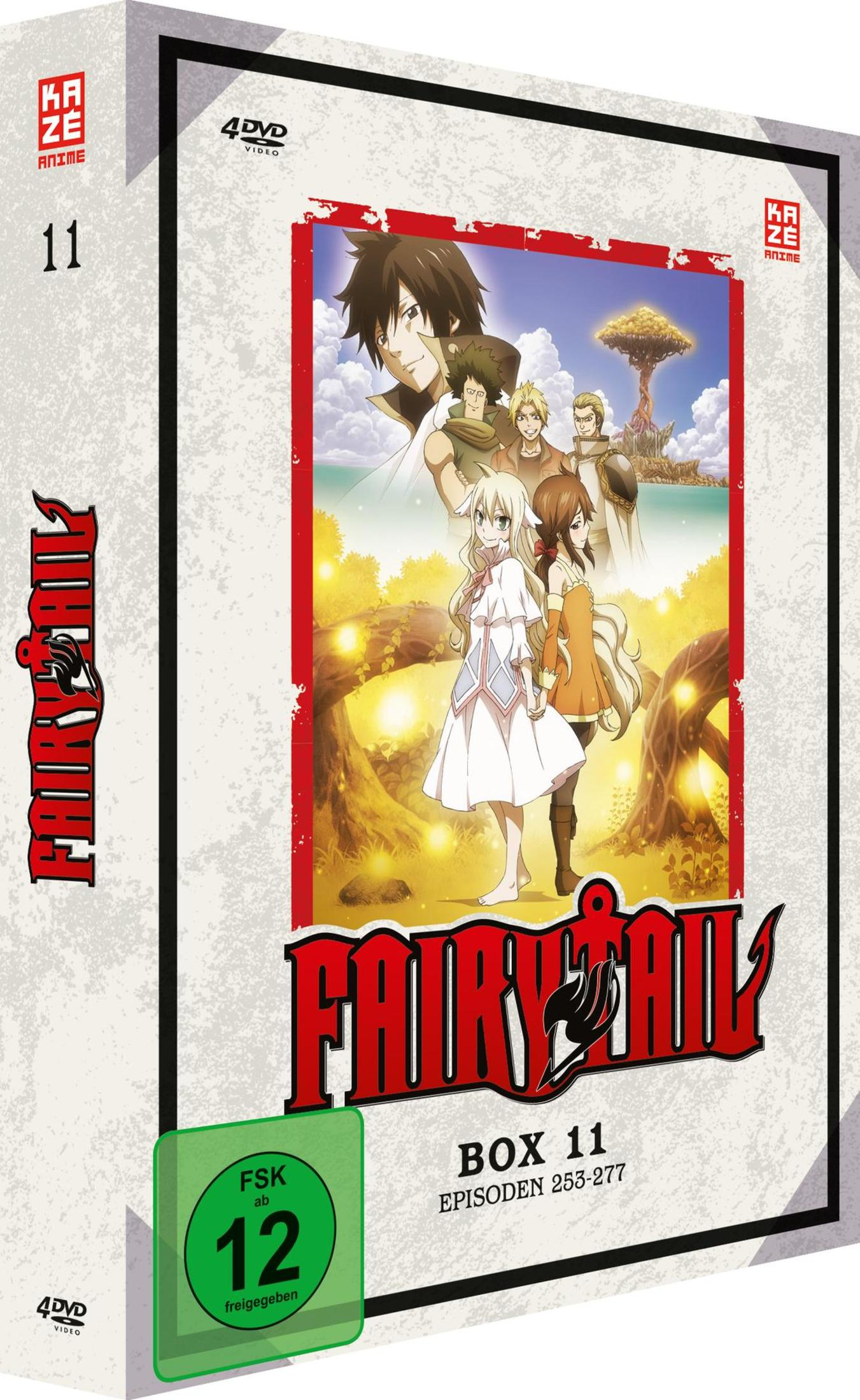 Anime DVD-Box 11 von Fairy Tail mit Charakteren vor einer mystischen Landschaft und FSK-12-Logo.