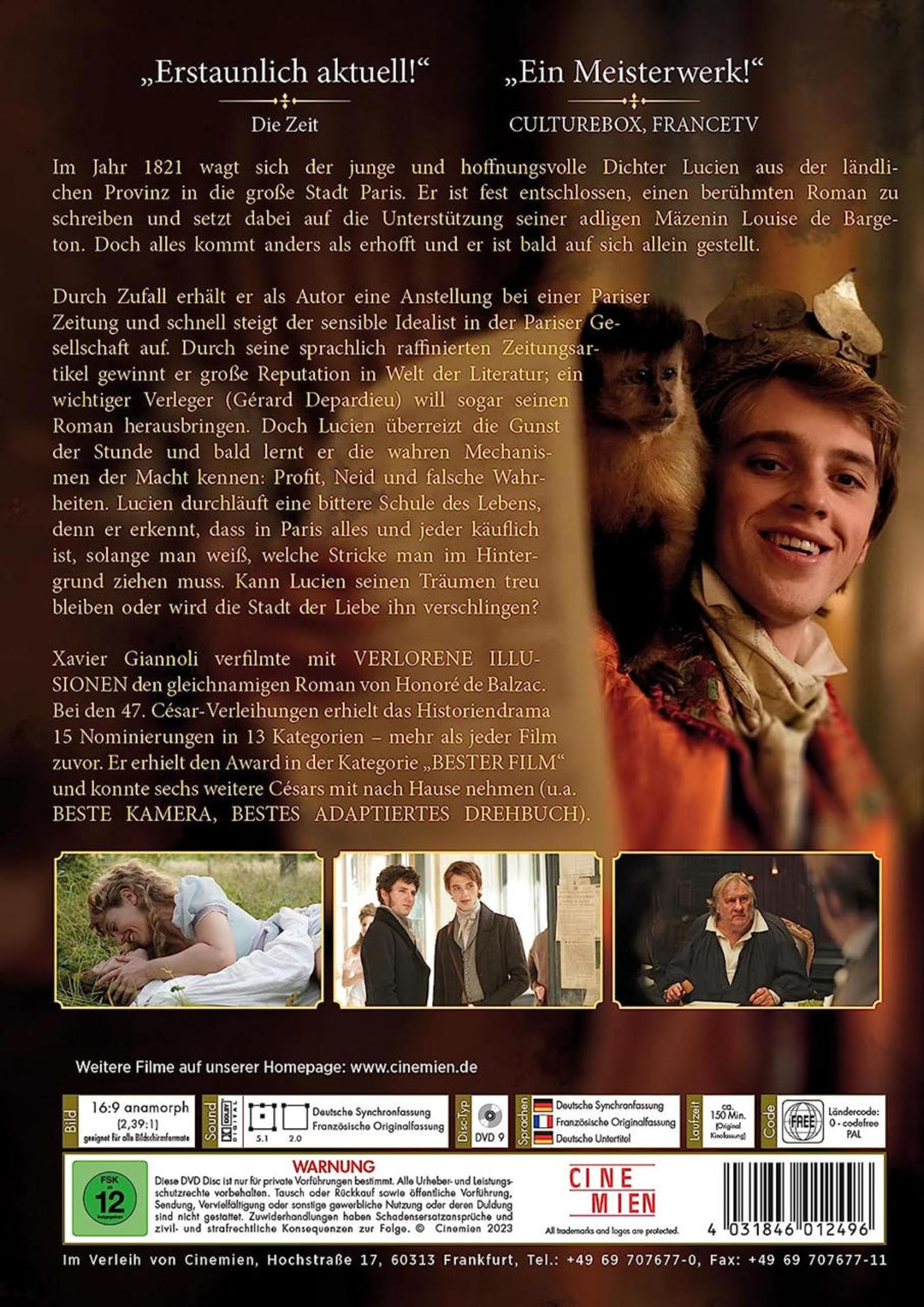 DVD-Rückseite mit Filmbeschreibung, Szenenbildern, Schauspielerporträts und technischen Details.