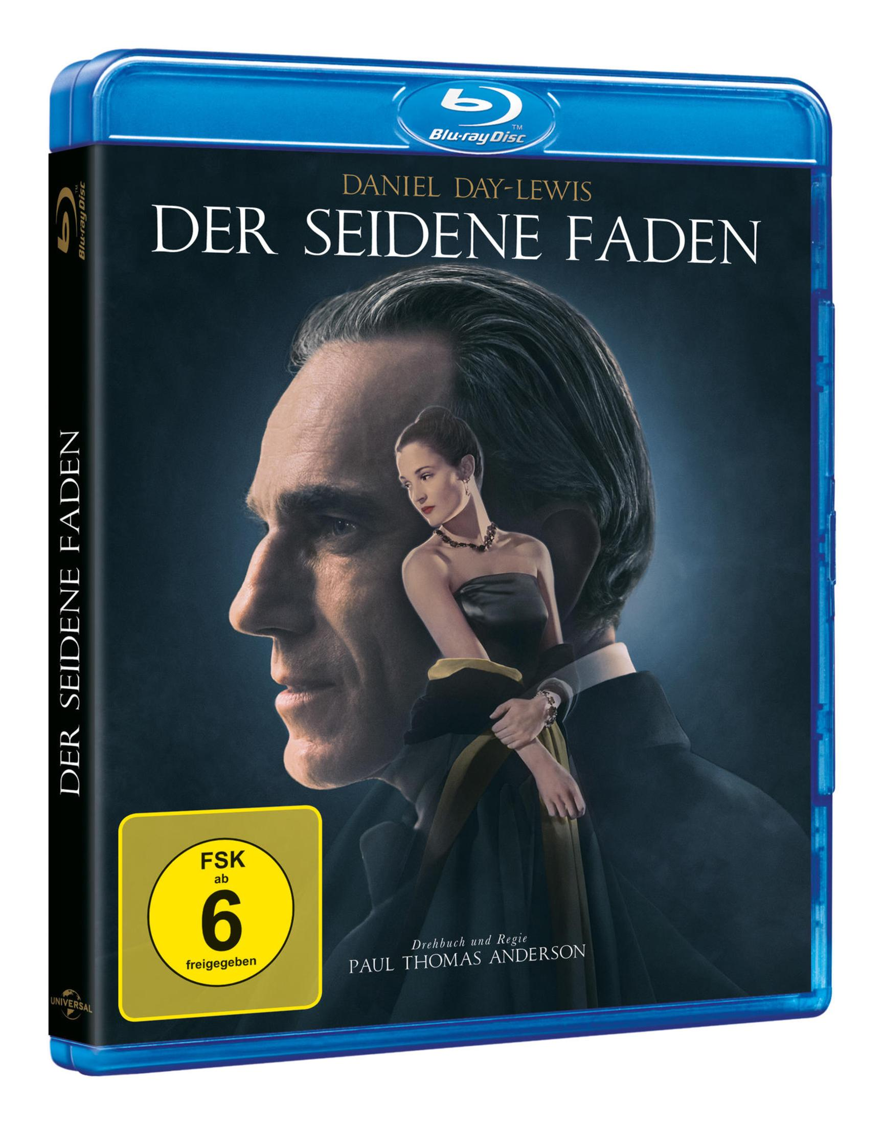 Blu-ray Cover von Der Seidene Faden mit Daniel Day-Lewis und einer eleganten Frau.