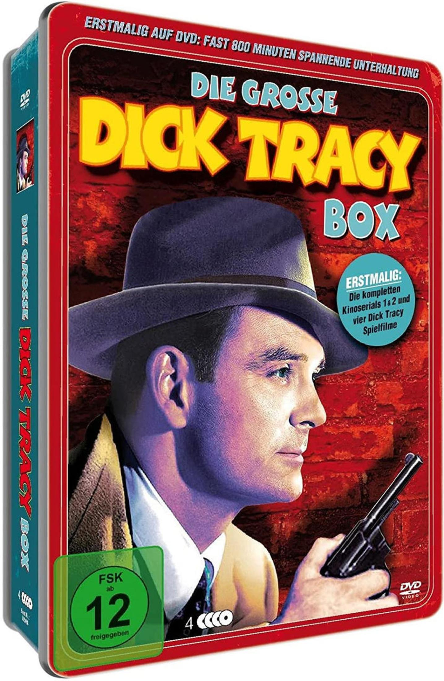 DVD-Box von Die Grosse Dick Tracy Box mit einem Mann in Hut und Pistole.