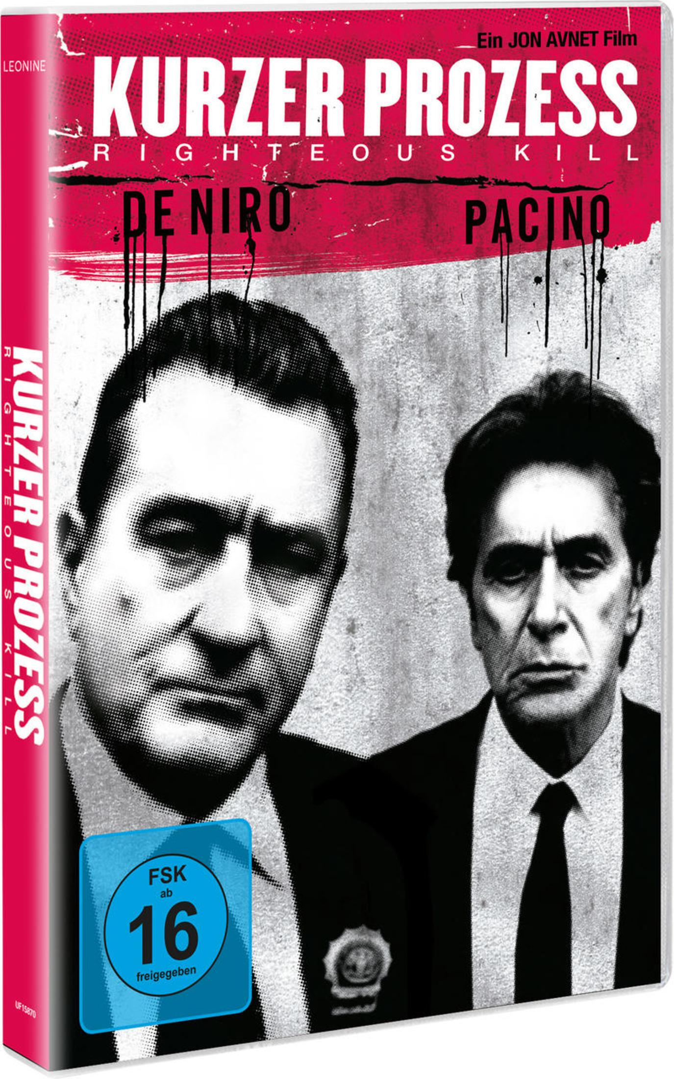 DVD-Cover für Righteous Kill mit schwarz-weißen Porträts von Robert De Niro und Al Pacino vor weißem Hintergrund.