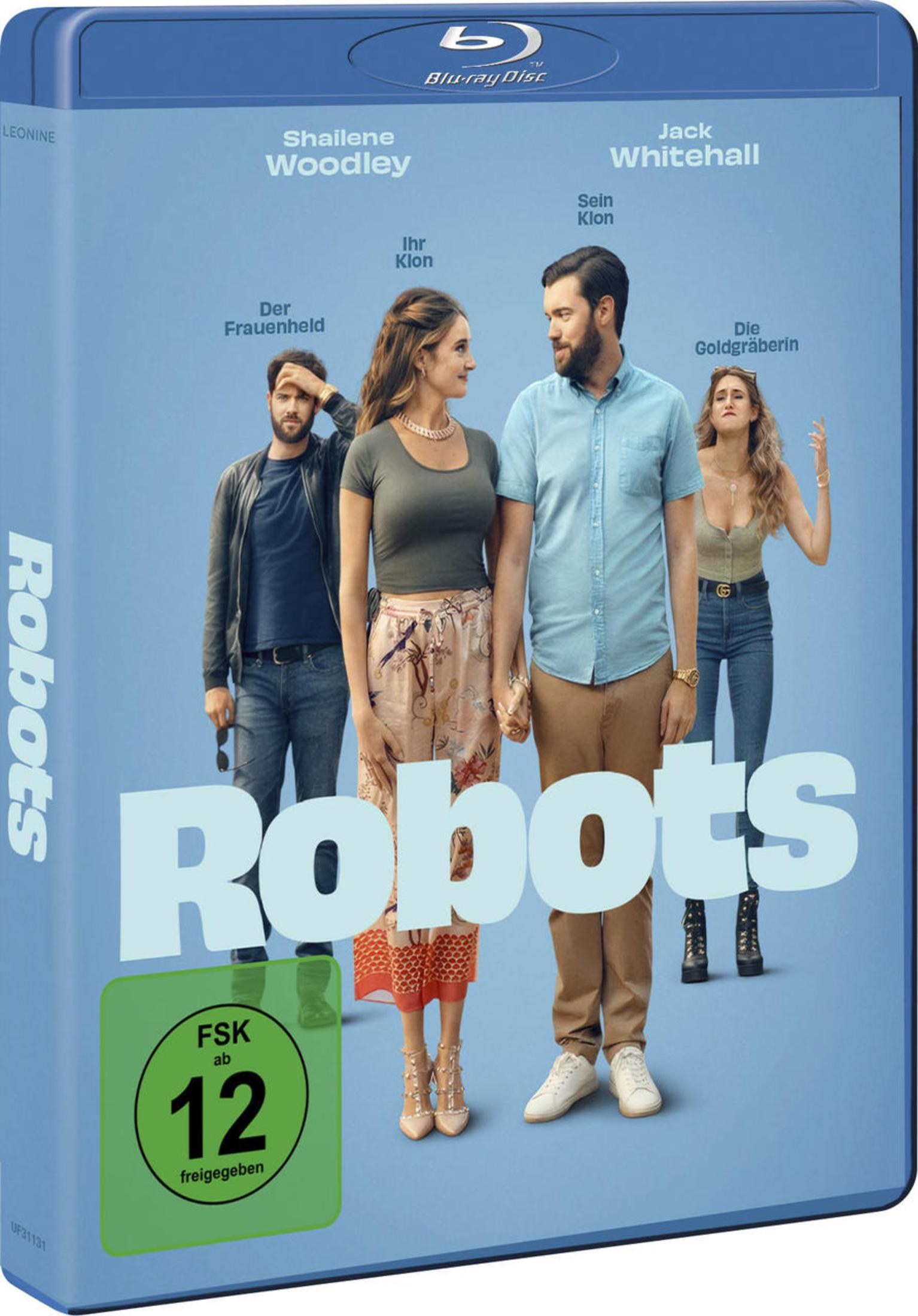 Blu-ray-Hülle des Films Robots, mit Shailene Woodley und Jack Whitehall auf blauem Hintergrund.