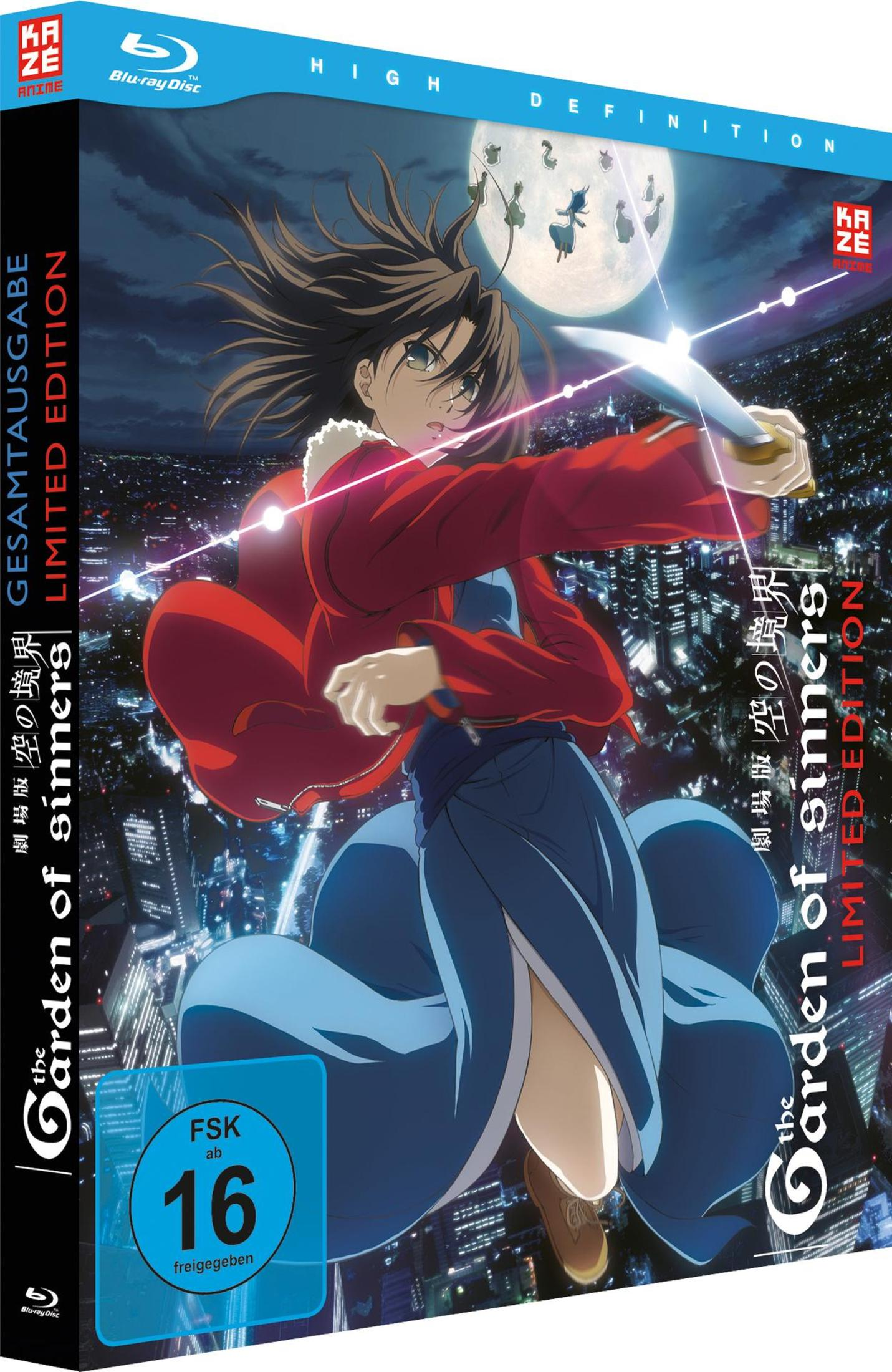 Anime-Blu-ray-Cover zeigt ein Mädchen mit Schwert vor einer nächtlichen Stadt und Vollmond.