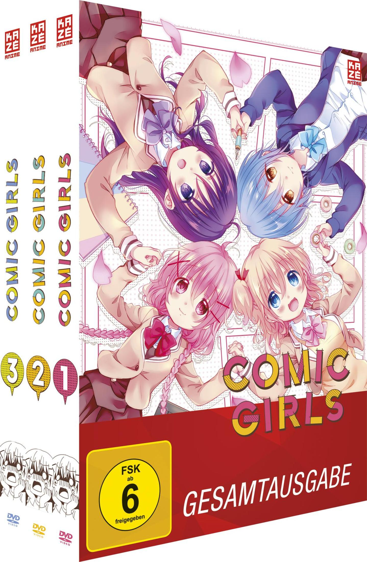 Anime-DVD-Box mit vier Mädchen im Schuluniformkreis und dem Titel Comic Girls Gesamtausgabe.