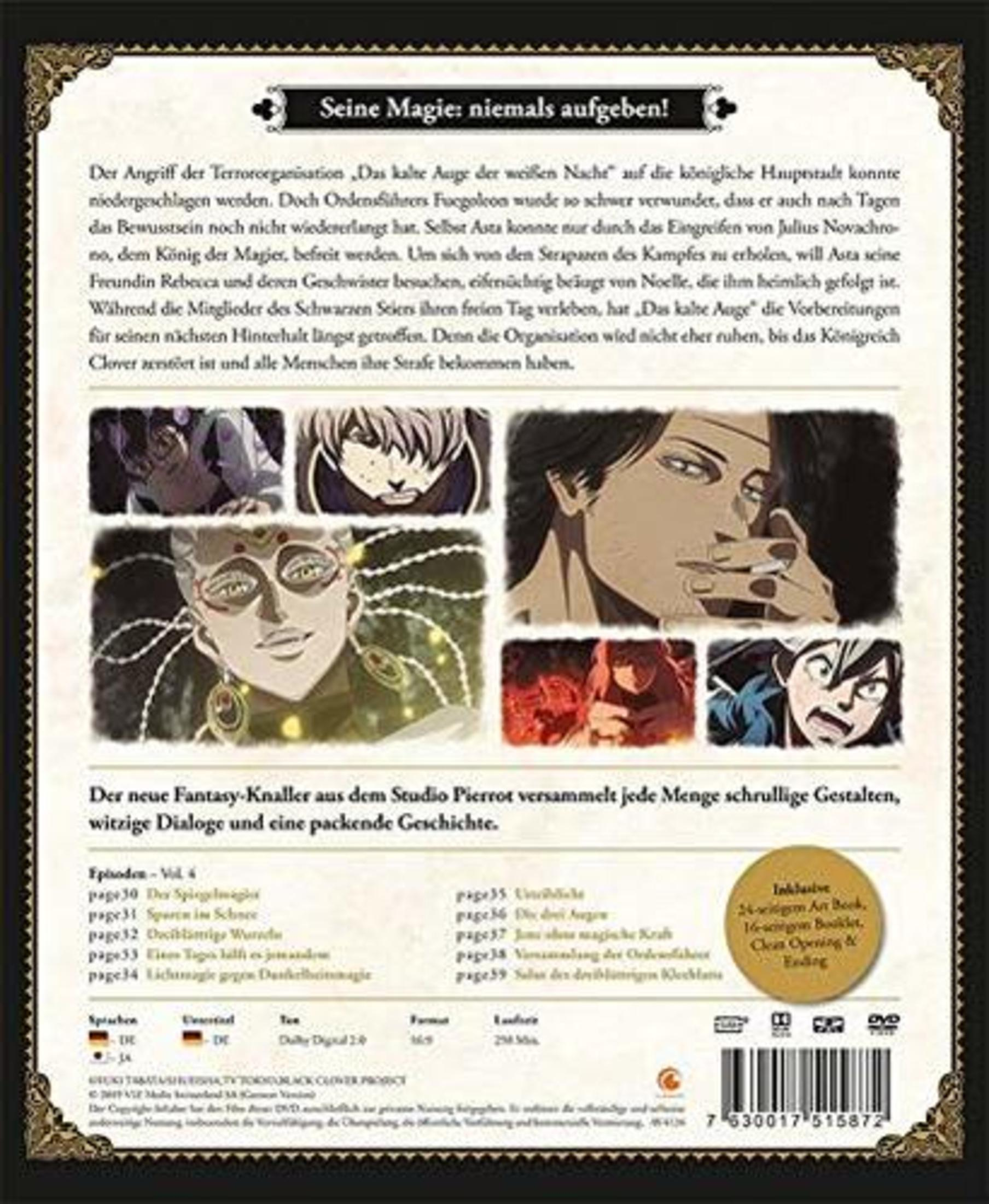 Rückseite einer Anime-DVD mit Beschreibungen, Episodenliste und Szenenbildern auf weißem Hintergrund.
