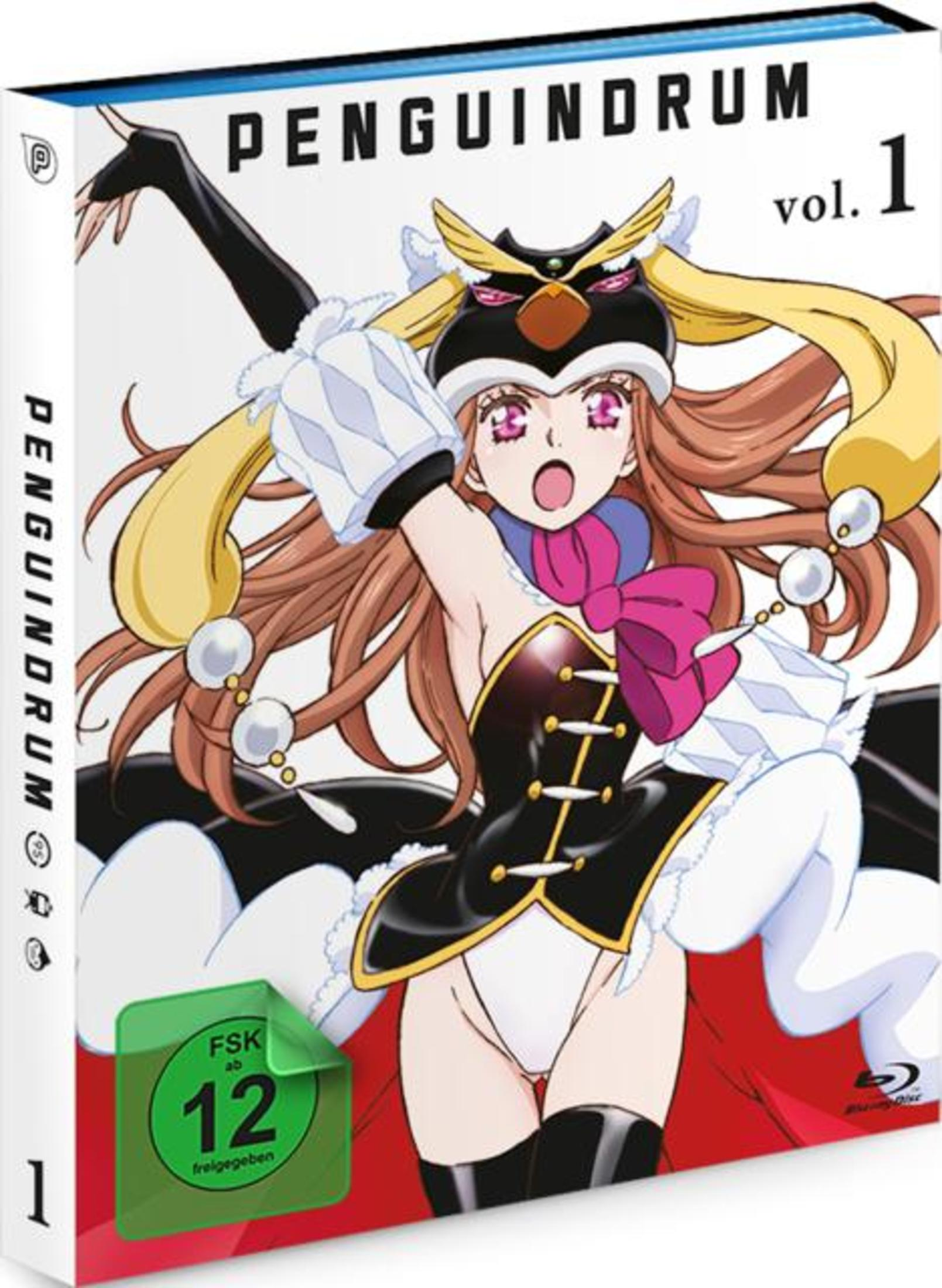 Anime-Cover für Penguindrum Vol. 1 mit einem Mädchen in Pinguin-Hut und Kostüm.