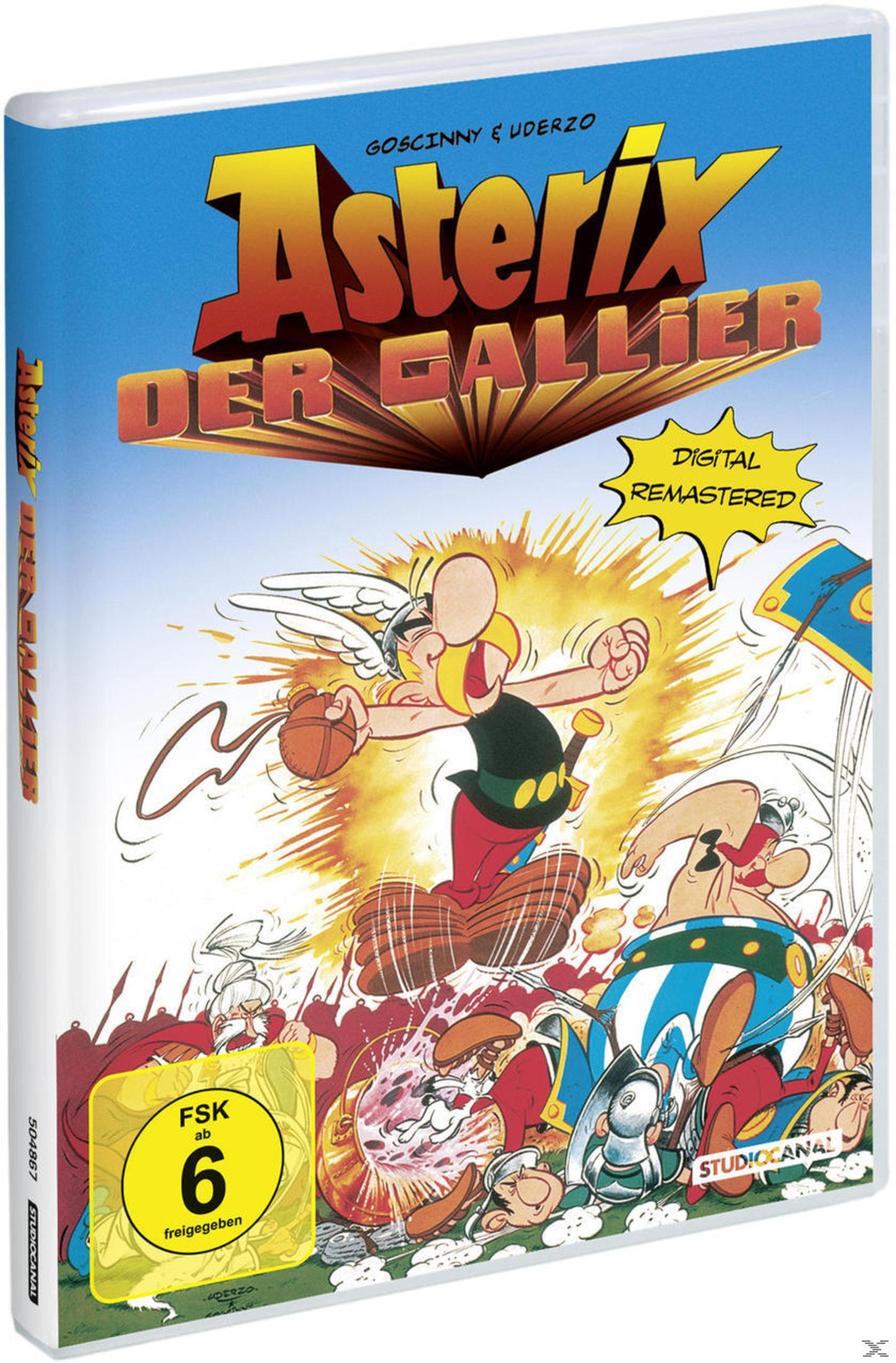 DVD-Hülle von Asterix der Gallier mit Asterix, der besiegte Römer durch die Luft schleudert.