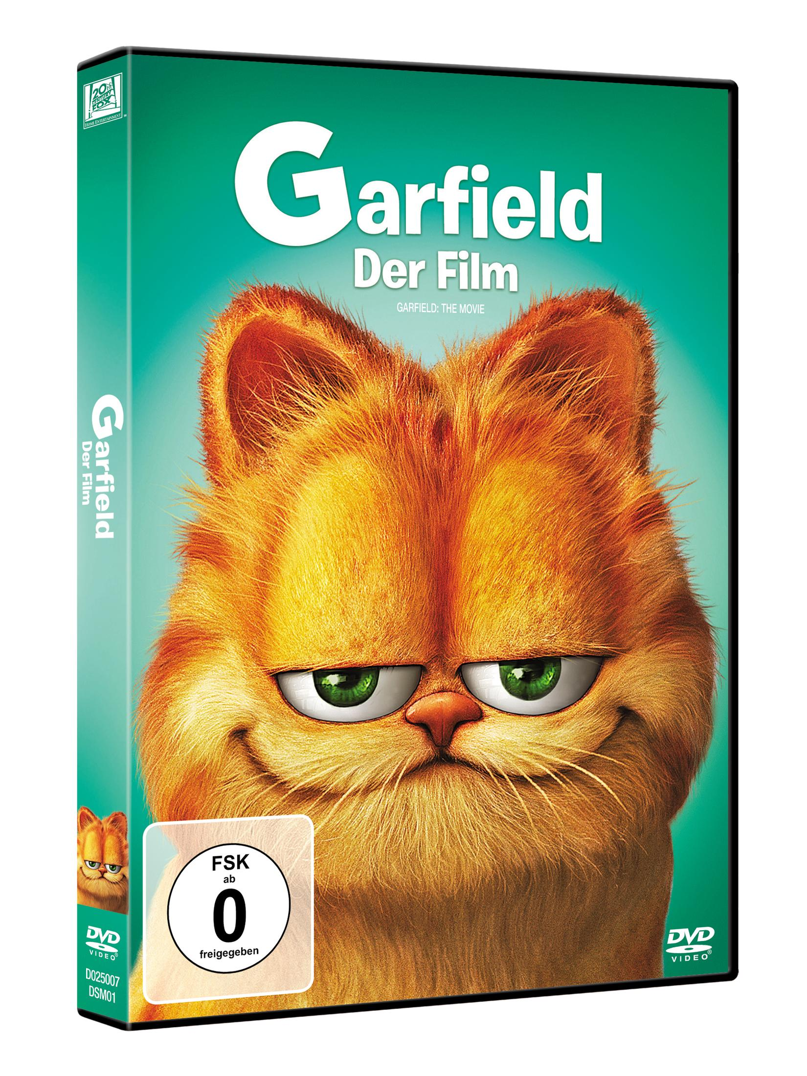 DVD-Hülle von Garfield Der Film mit großem Porträt der orangefarbenen Katze und FSK-0-Logo.