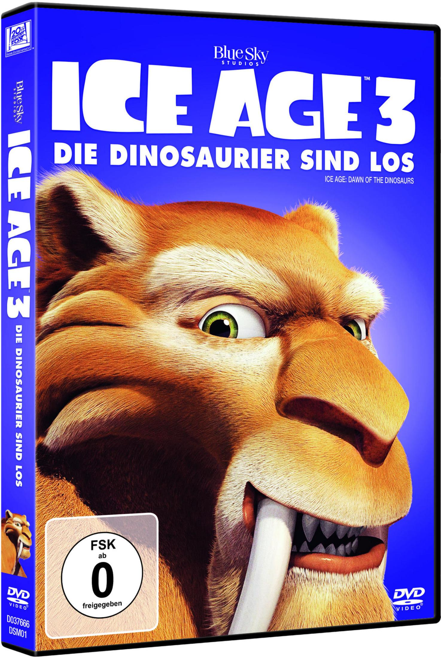 DVD-Hülle von Ice Age 3 mit dem säbelto歯iger Diego vor blauem Hintergrund.