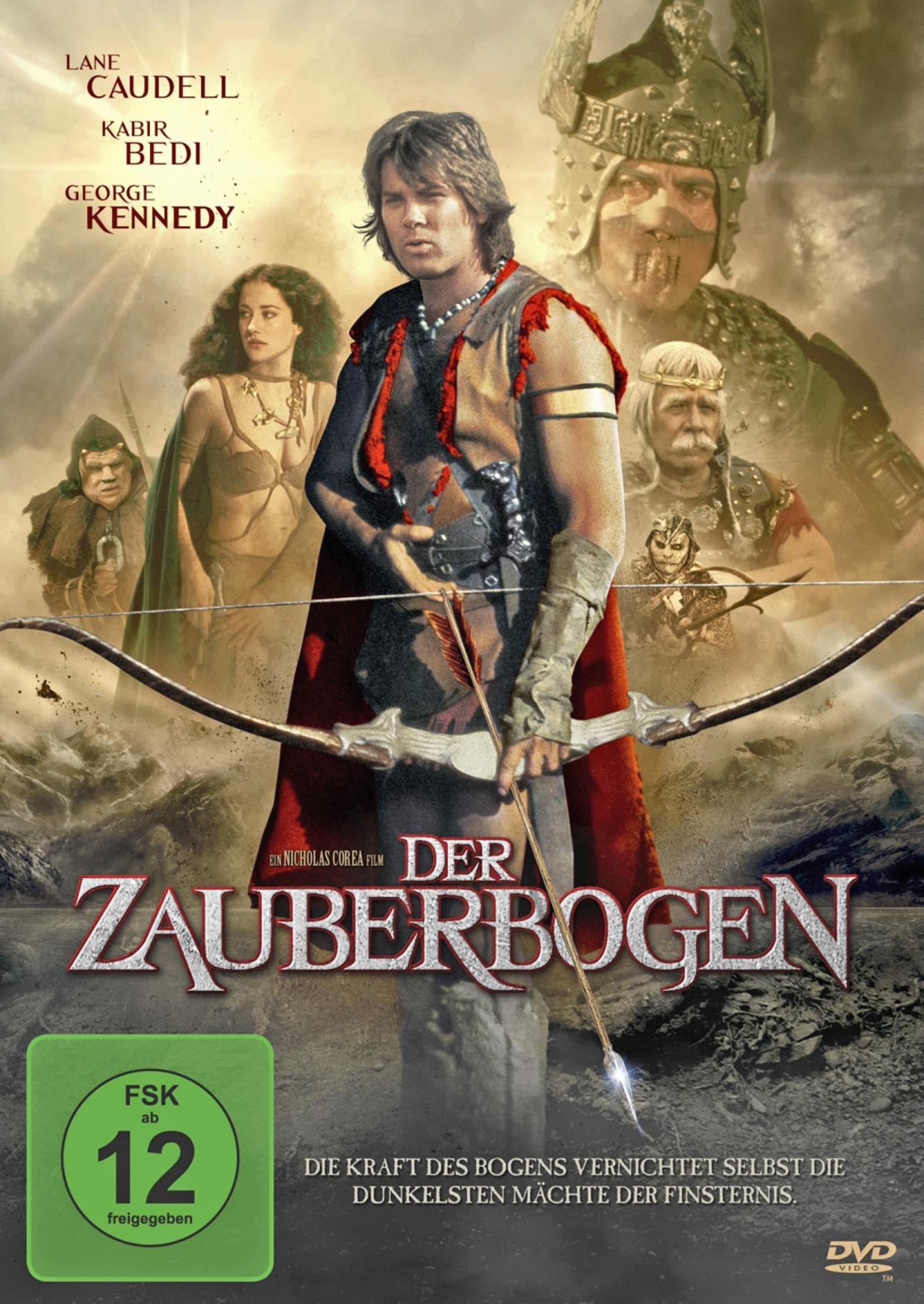 Fantasy-Filmposter mit bewaffnetem Helden im Vordergrund und weiteren Charakteren im Hintergrund.