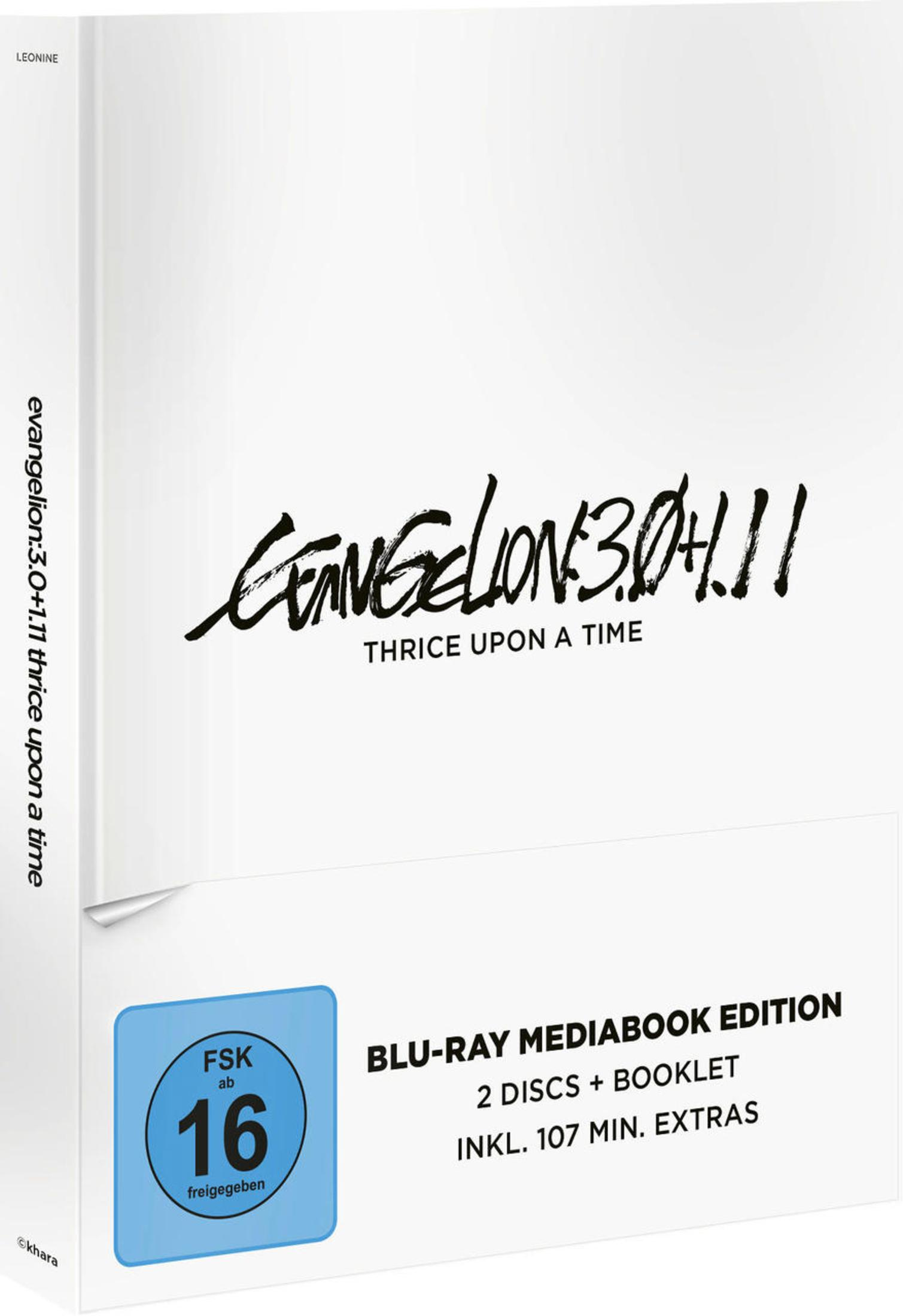 Weißes Mediabook von Evangelion 3.0+1.11 mit FSK-16-Logo.
