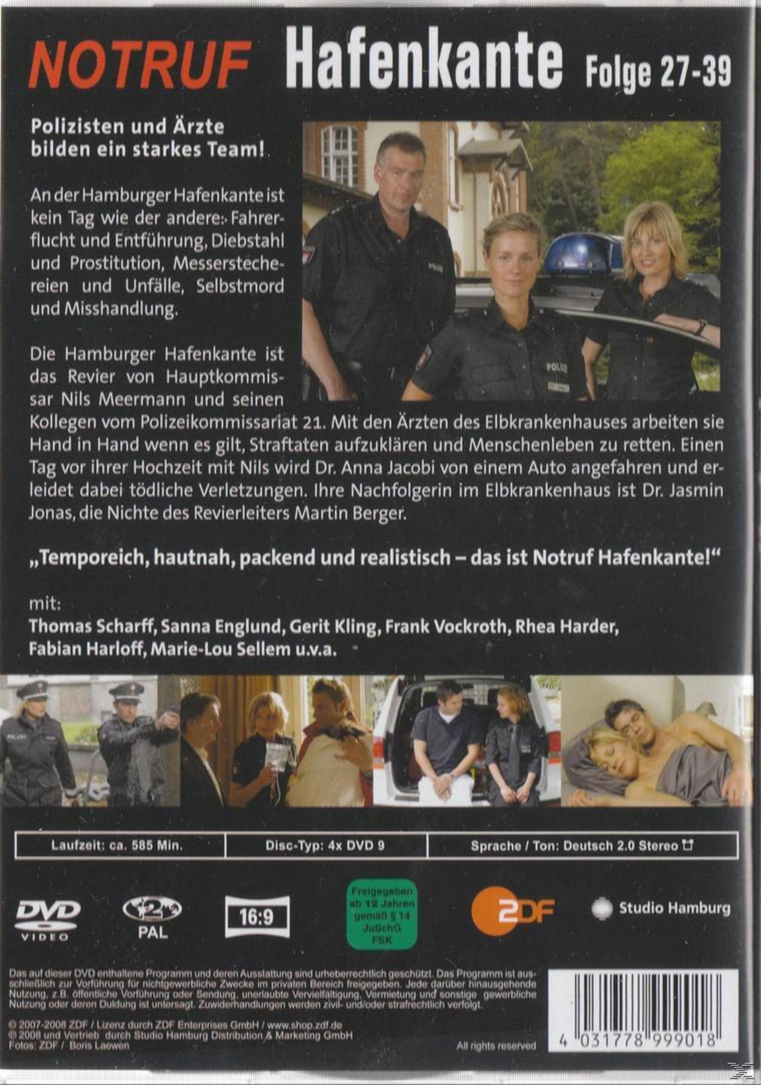 DVD-Cover der Serie Notruf Hafenkante mit Text und Bildern von Polizisten und Ärzten.