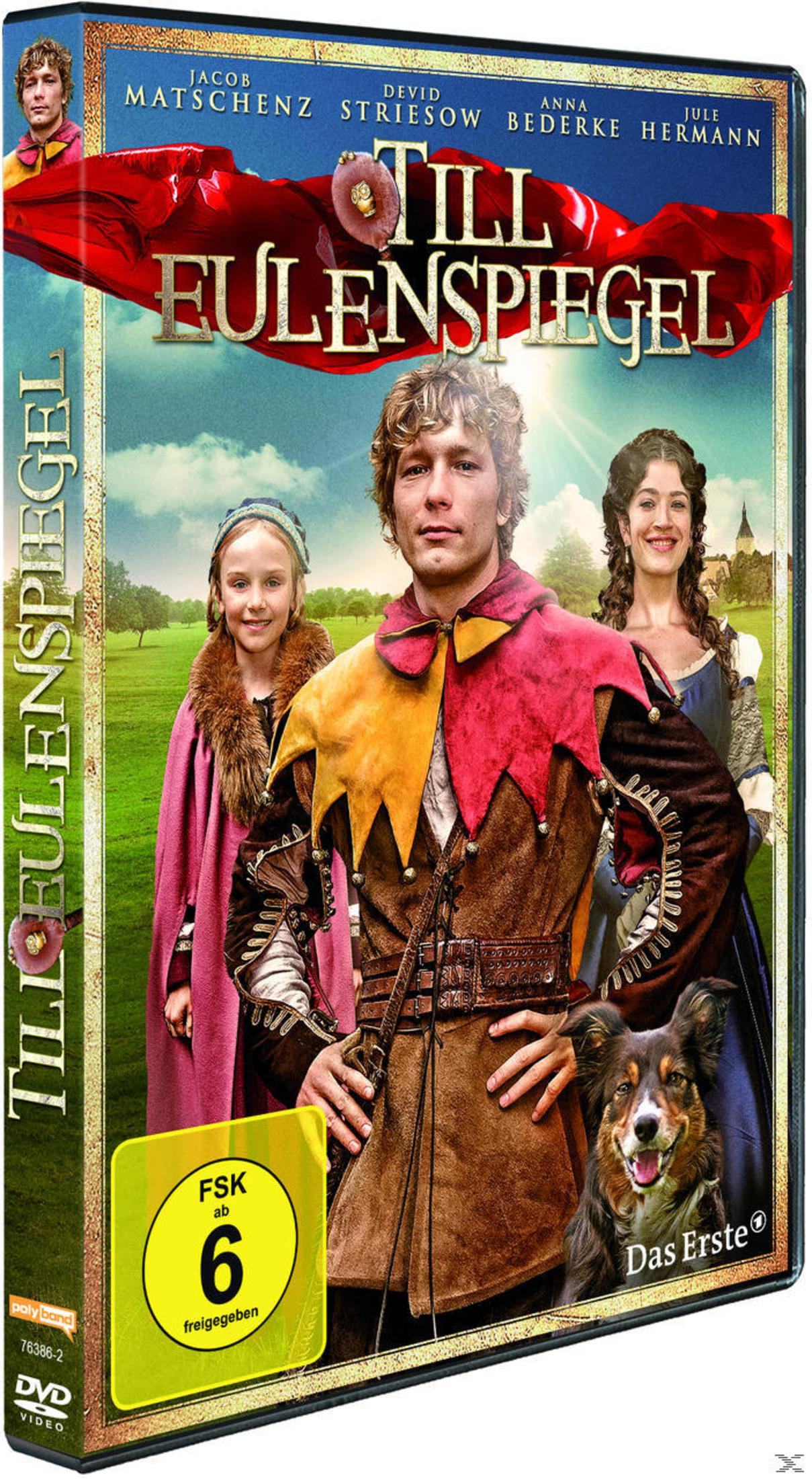 DVD-Cover von Till Eulenspiegel mit den Schauspielern vor einer grünen Landschaft, einem Hund und FSK-6-Logo.