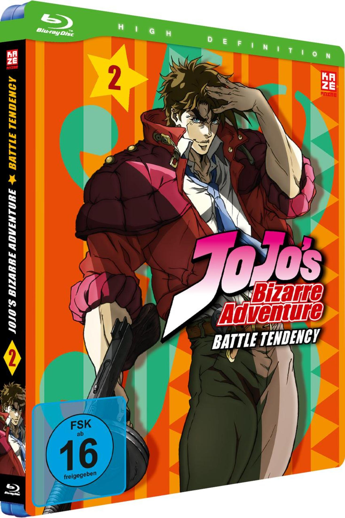 Anime Blu-ray-Hülle von JoJo's Bizarre Adventure Battle Tendency Vol. 2 mit Hauptcharakter.