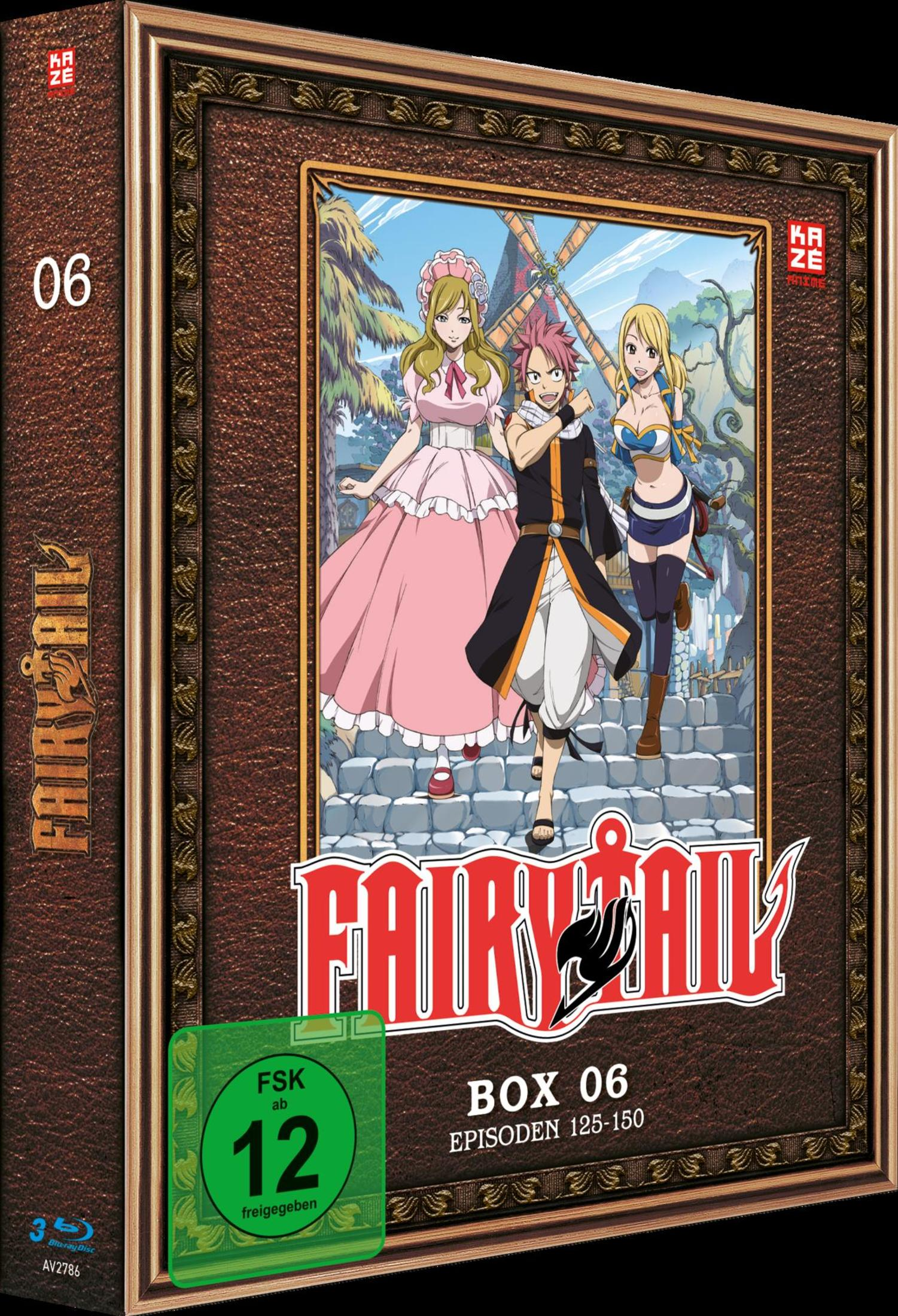 Anime-Box 6 von Fairy Tail mit drei Charakteren auf Treppen.