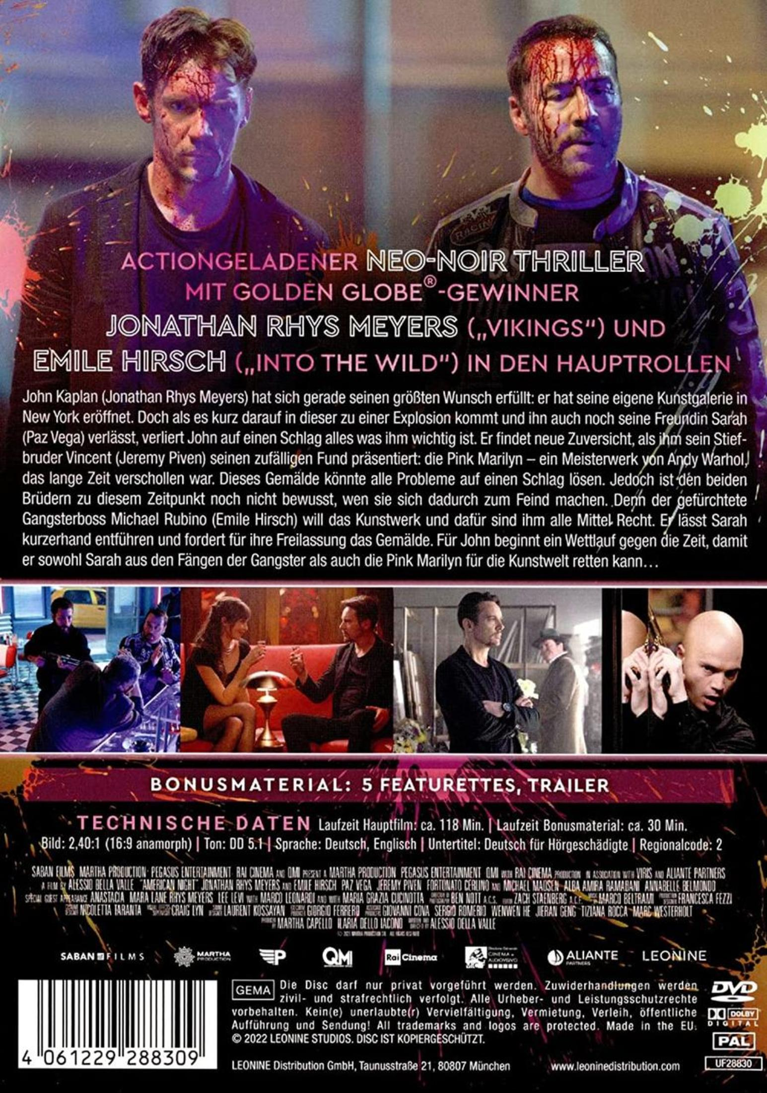 DVD-Cover eines Thrillers mit zwei blutigen Männern, Filmszenen unten, Text und Credits auf schwarzem Hintergrund.