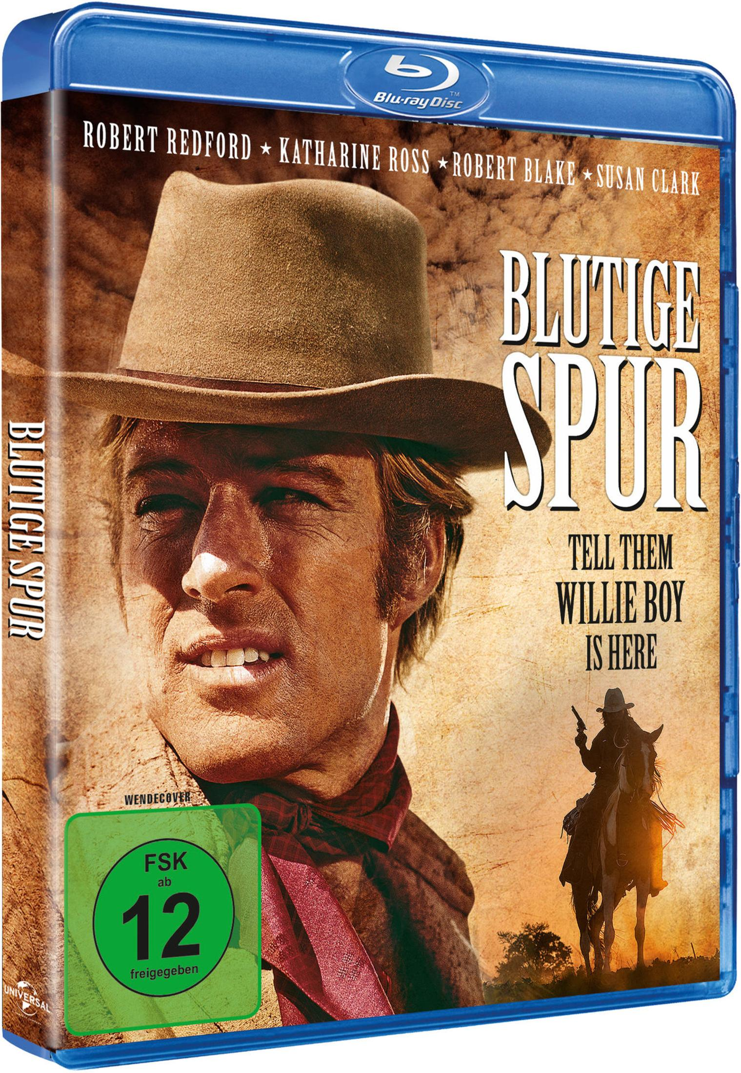 Blu-ray-Hülle des Westerns Blutige Spur mit Robert Redford in einem Hut und einem Cowboy auf einem Pferd.