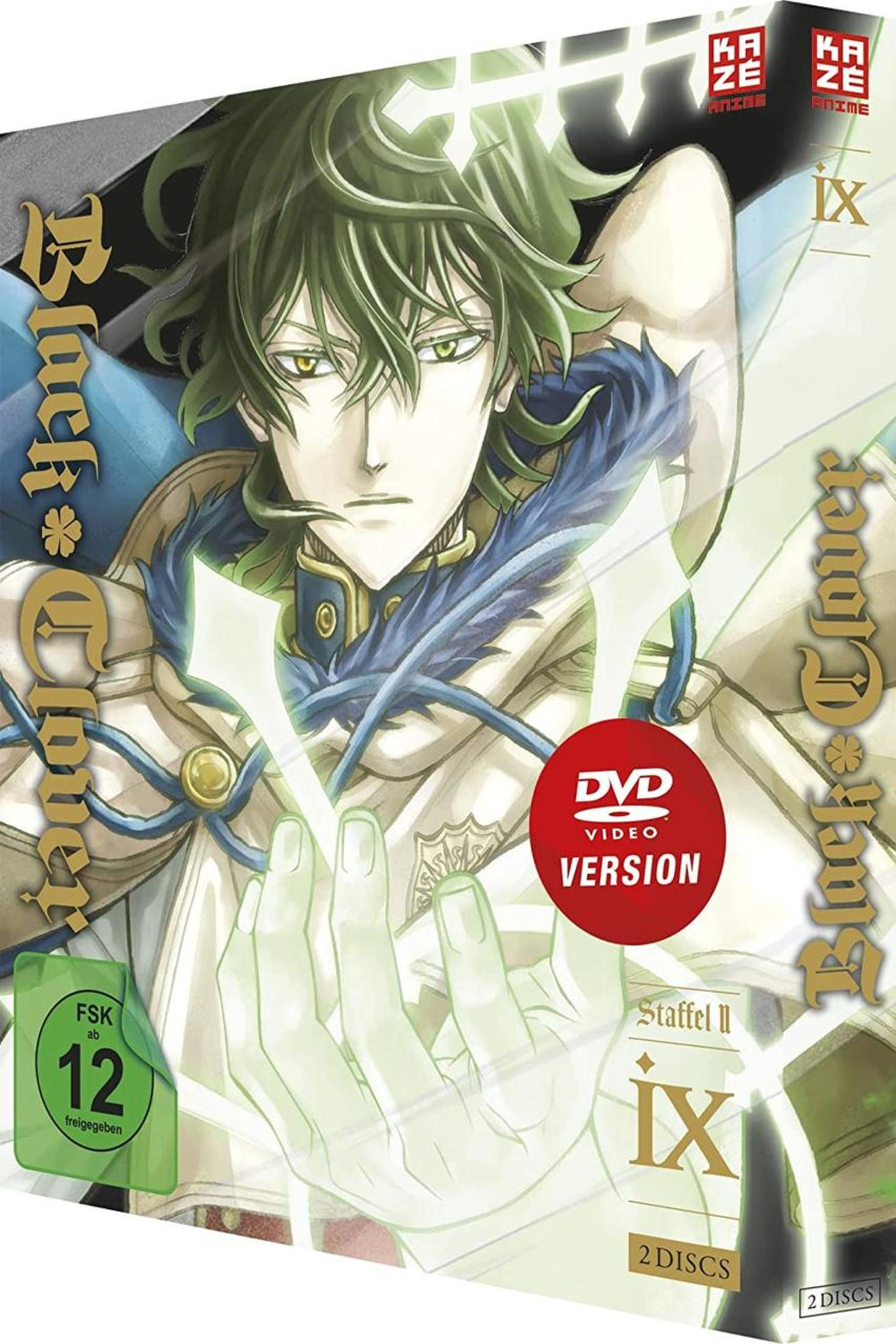 DVD-Hülle von Black Clover Staffel 2 Vol. 9 mit grünhaariger Anime-Figur.