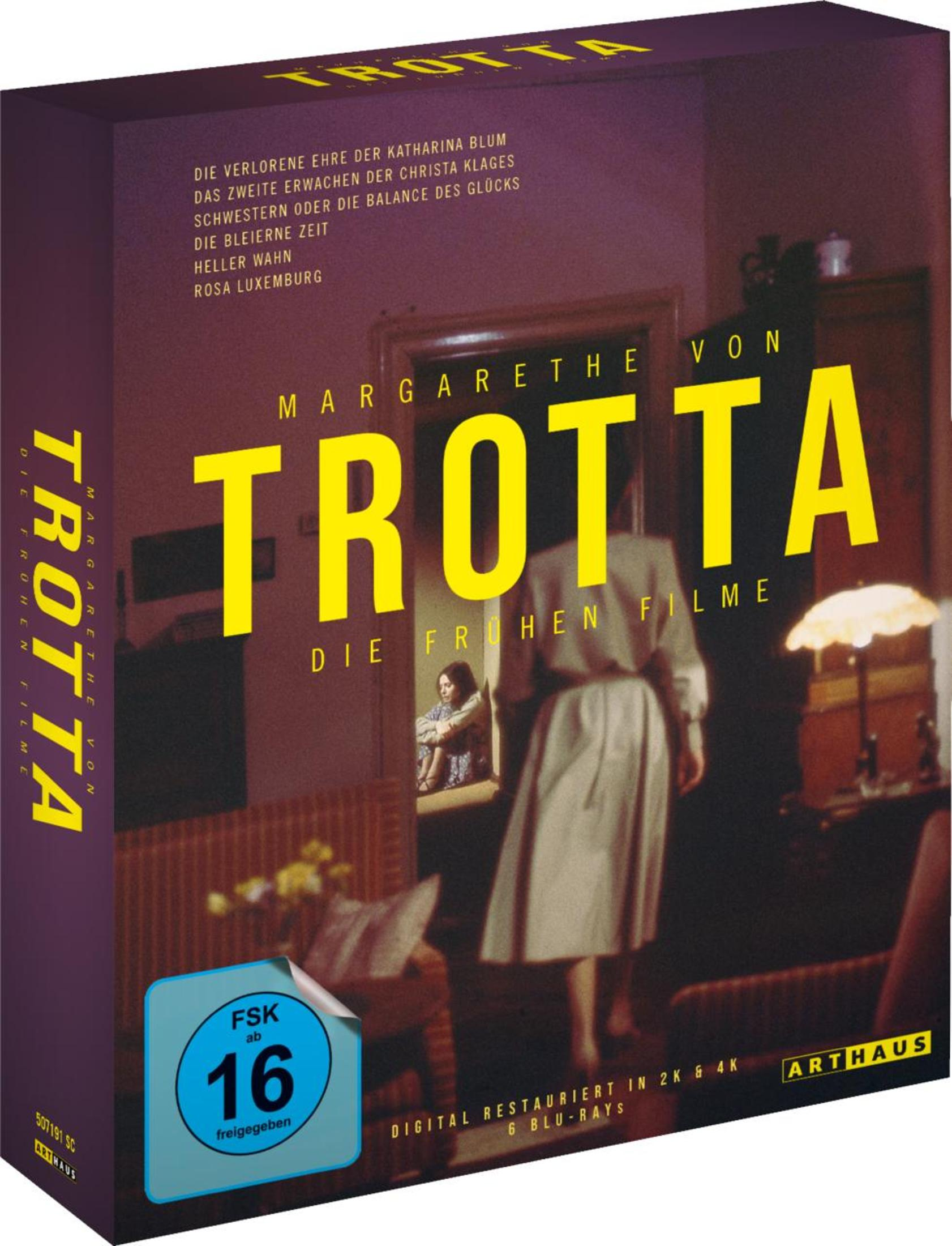 DVD-Box mit dem Titel Margarethe von Trotta, Die frühen Filme, mit Innen- und Außenszenen.