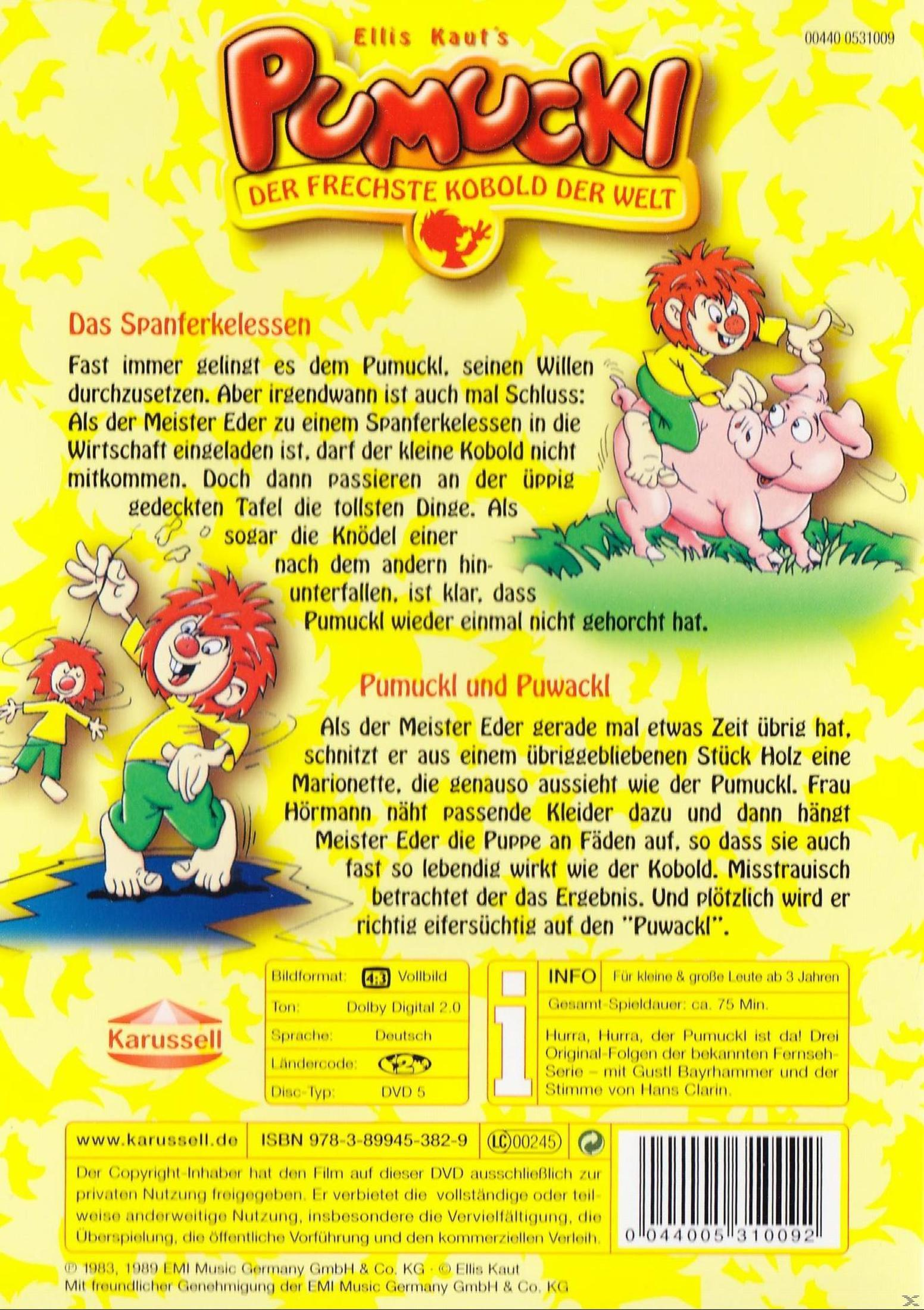 DVD-Cover von Pumuckl mit Text, Charakteren, gelbem Hintergrund, Barcode und technischer Information.