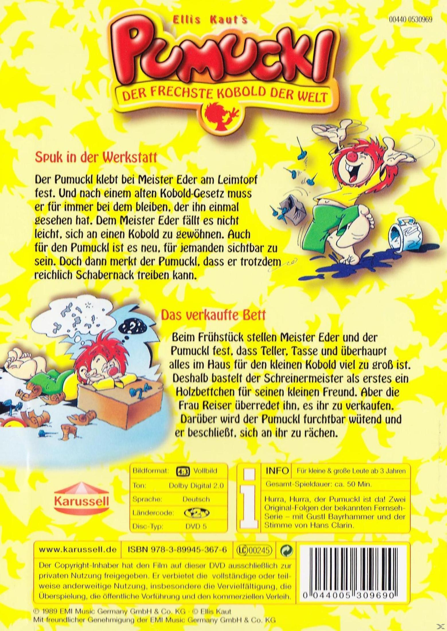 DVD-Hülle mit Pumuckl-Motiven und deutscher Beschreibung auf gelbem Hintergrund.
