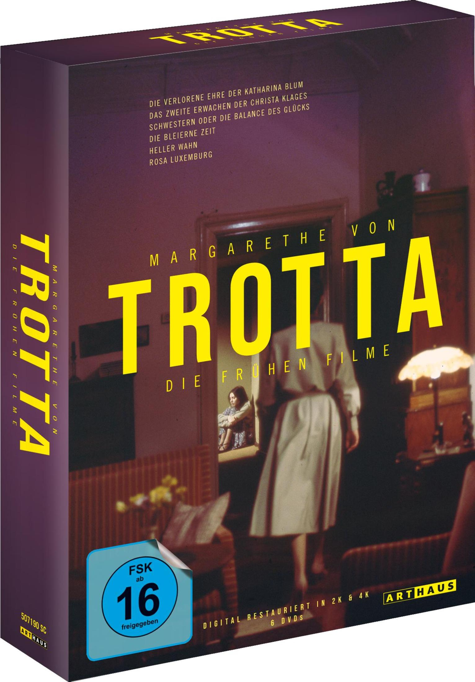 DVD-Box von Margarethe von Trotta mit Filmszenen und gelbem Titel.
