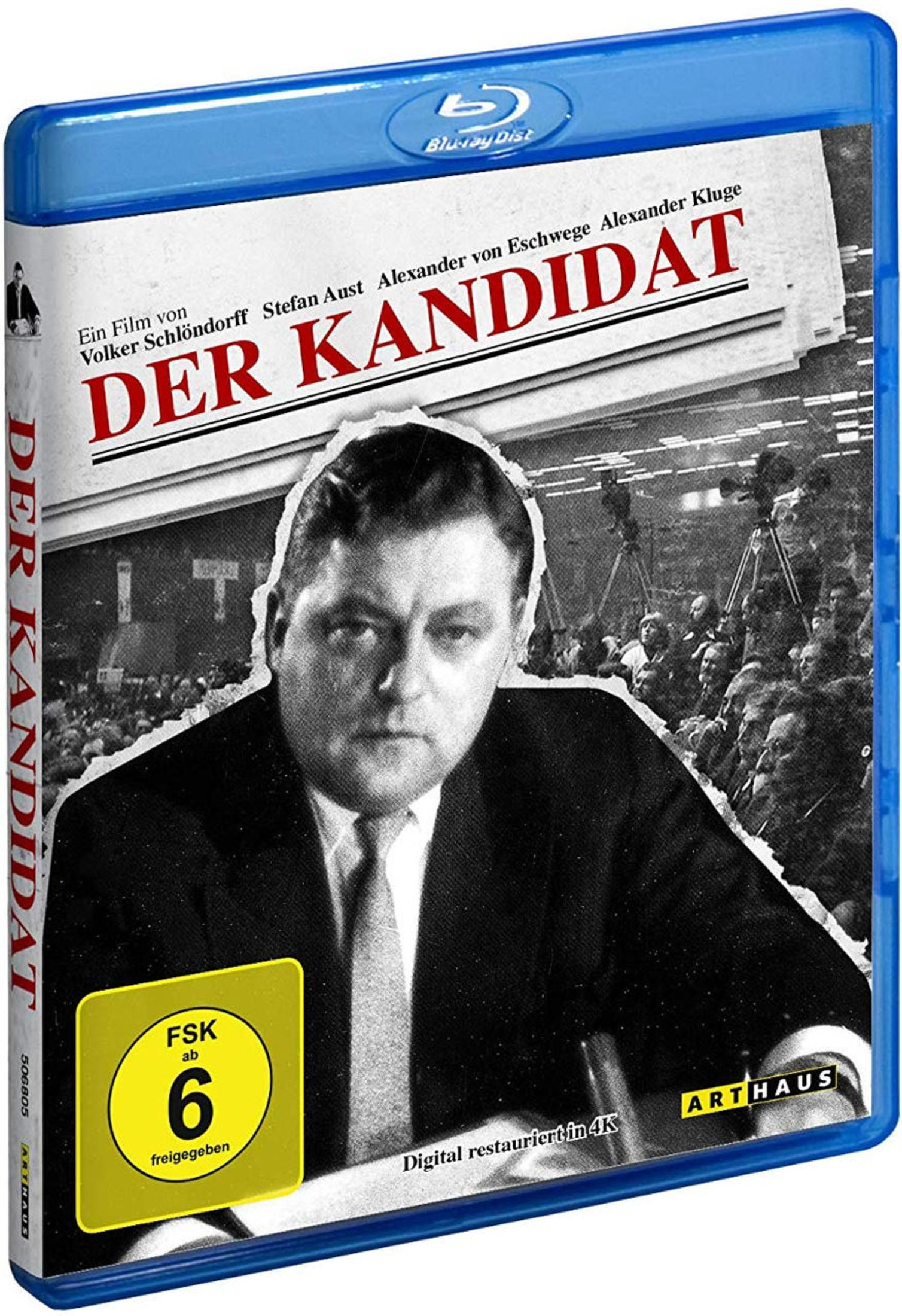 Blu-Ray-Hülle des Films 'Der Kandidat' mit einem schwarz-weißen Porträt eines Mannes und Publikum im Hintergrund.