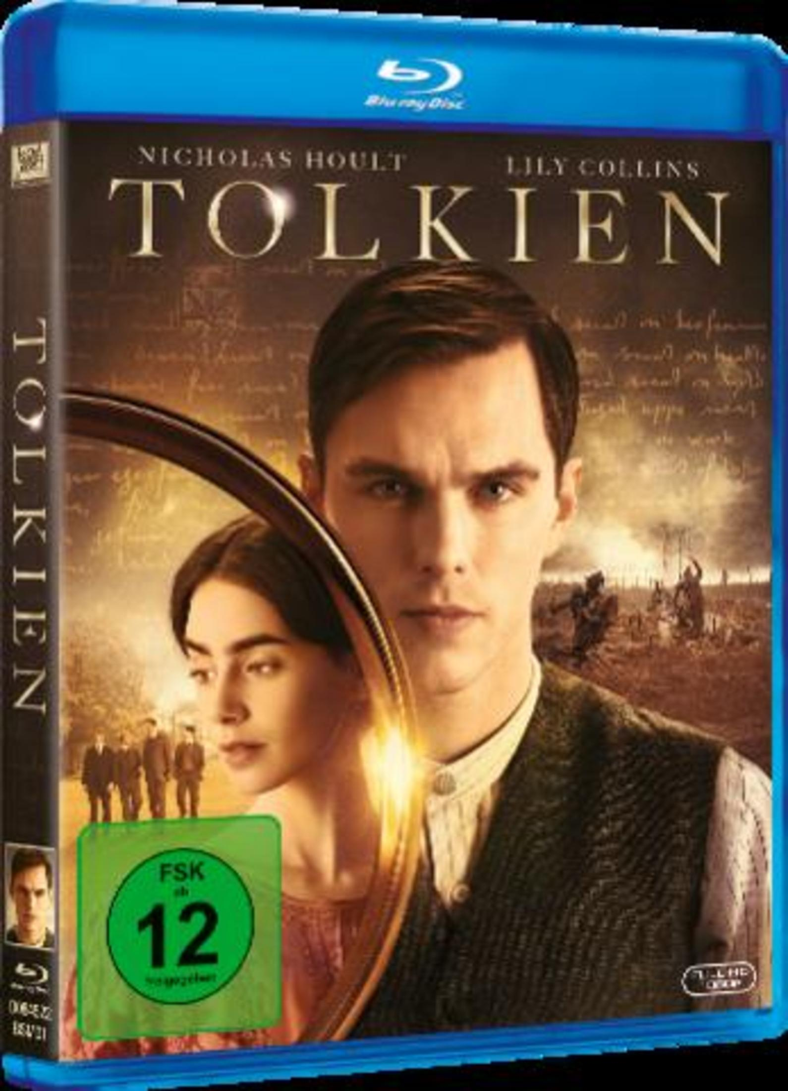 Blu-ray-Hülle des Films Tolkien mit den Hauptdarstellern Nicholas Hoult und Lily Collins.