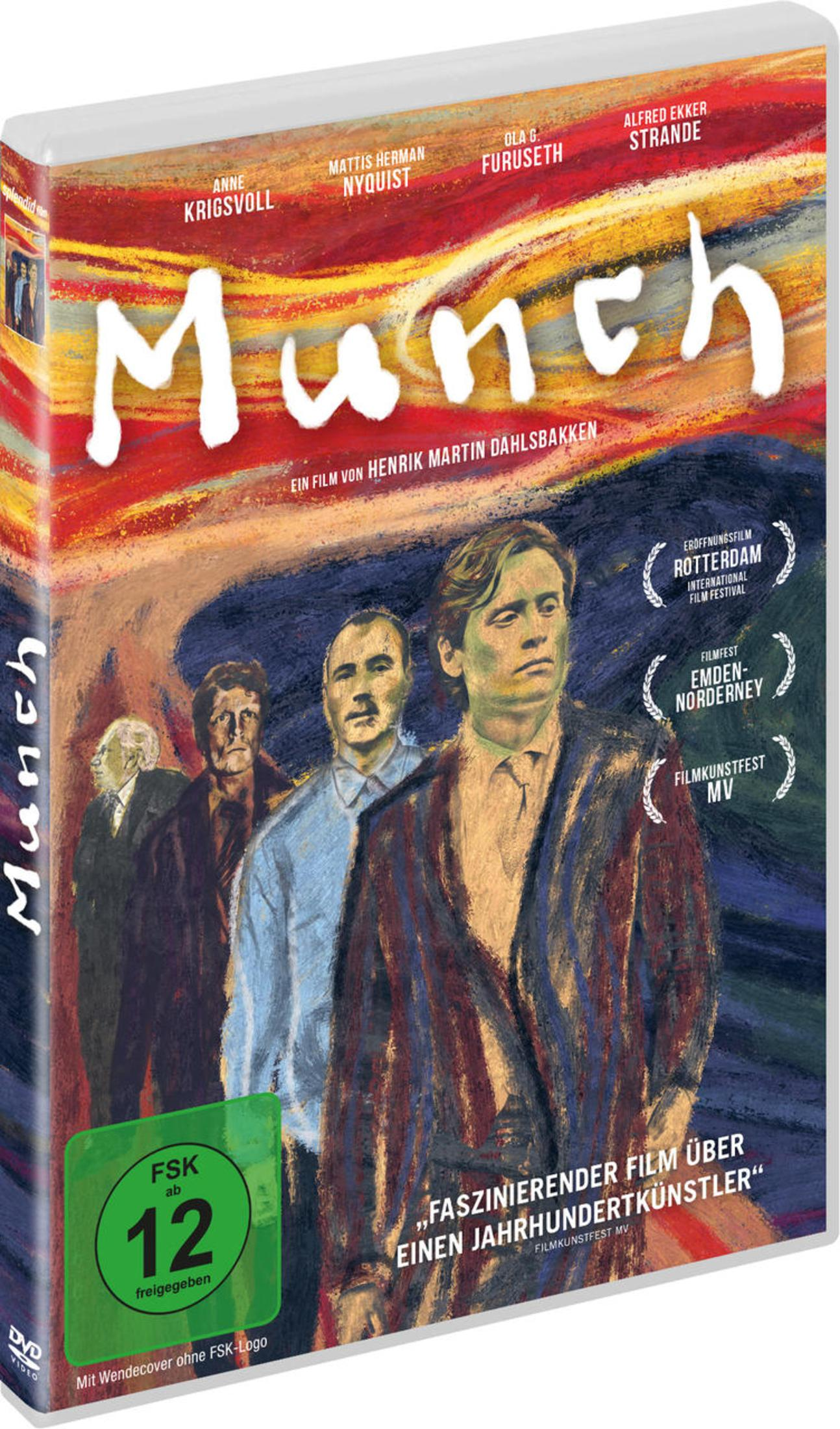 DVD-Hülle des Films Munch mit vier abgebildeten Männern vor einem farbenfrohen, expressionistischen Hintergrund.