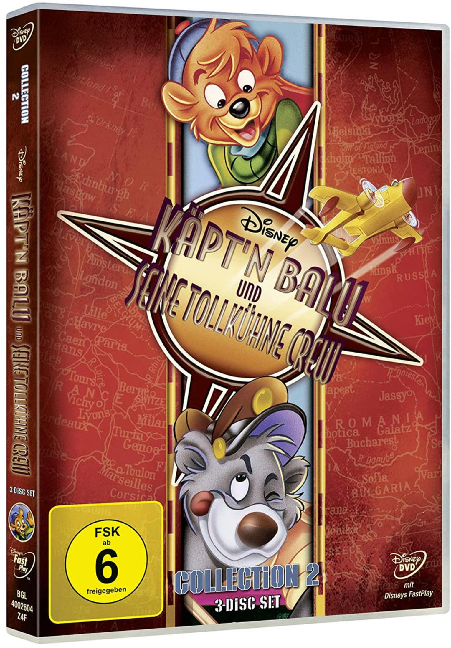 DVD-Cover von Kap'n Balu und seine tollkühne Crew Collection 2 mit Charakteren vor einer Weltkarte.