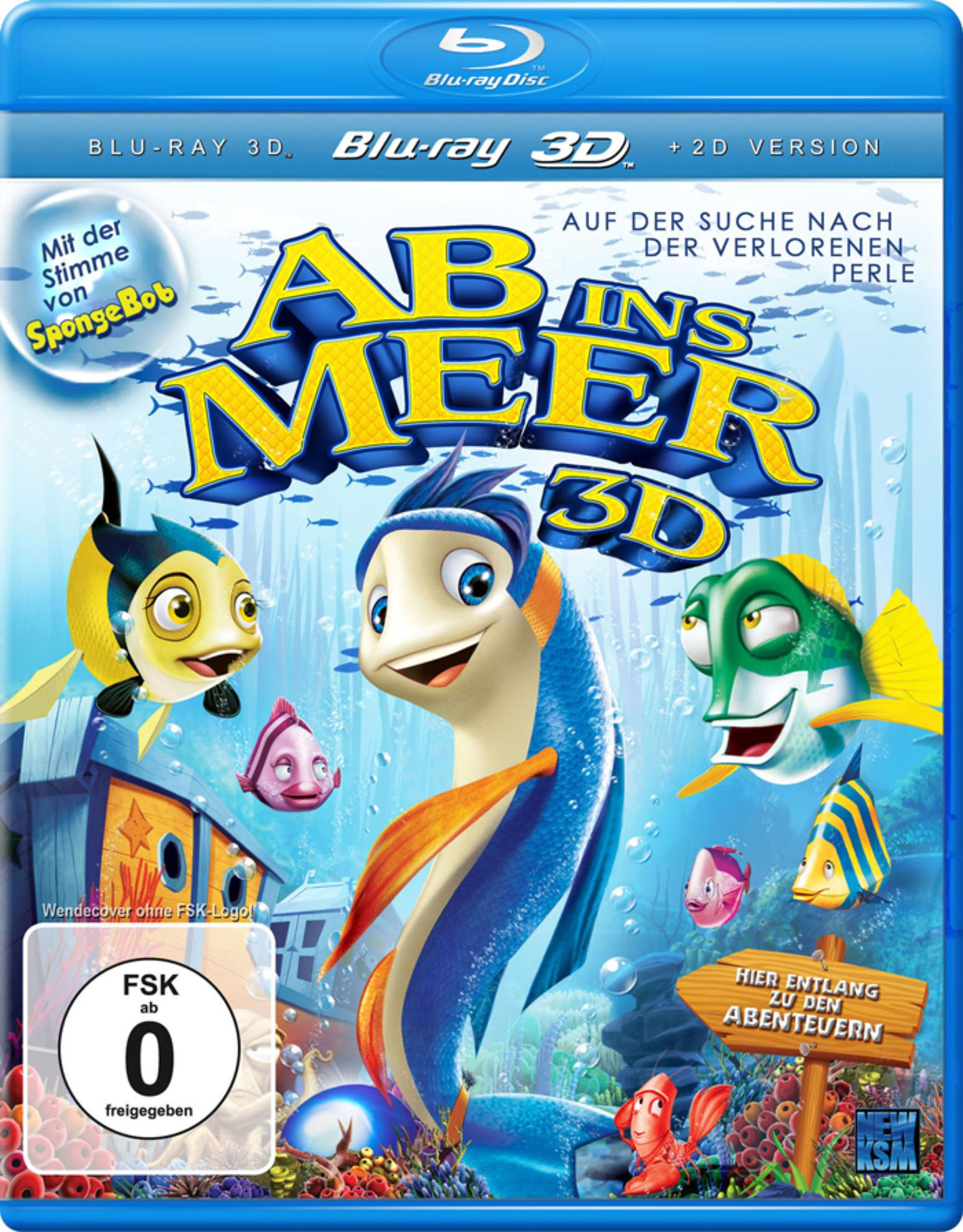 Blu-ray-Cover des Animationsfilms Ab ins Meer 3D mit bunten Fischen unter Wasser.