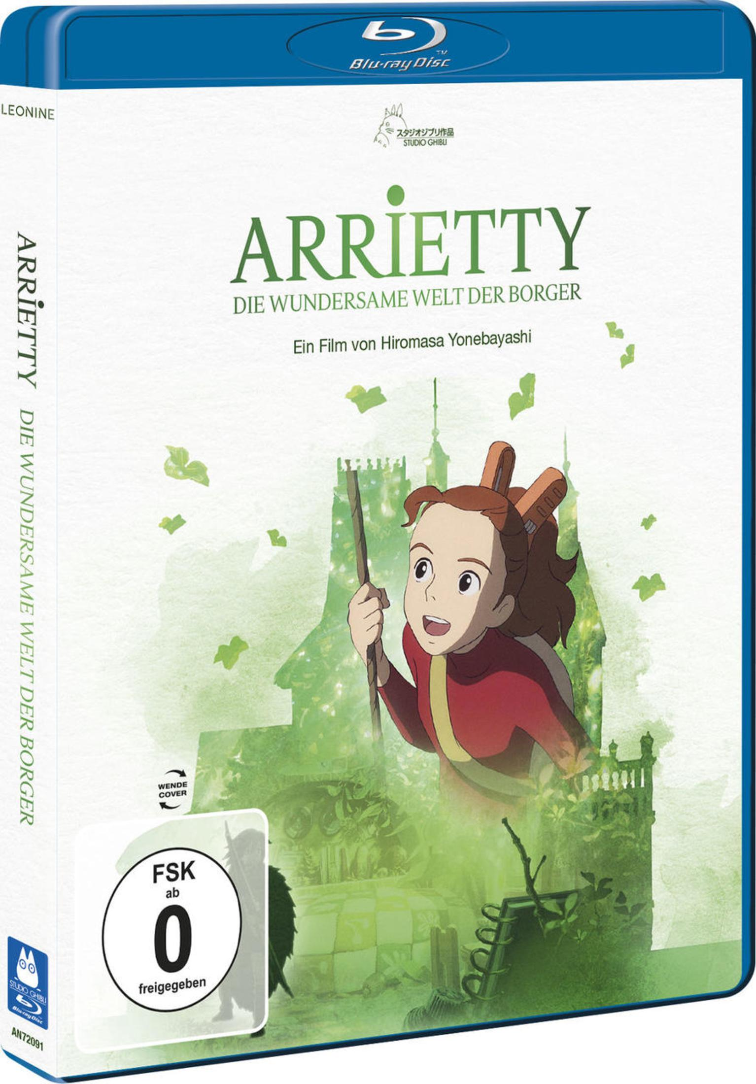 Blu-ray Cover von Arriety – Die wundersame Welt der Borger mit einer jungen Frau in rotem Pullover.