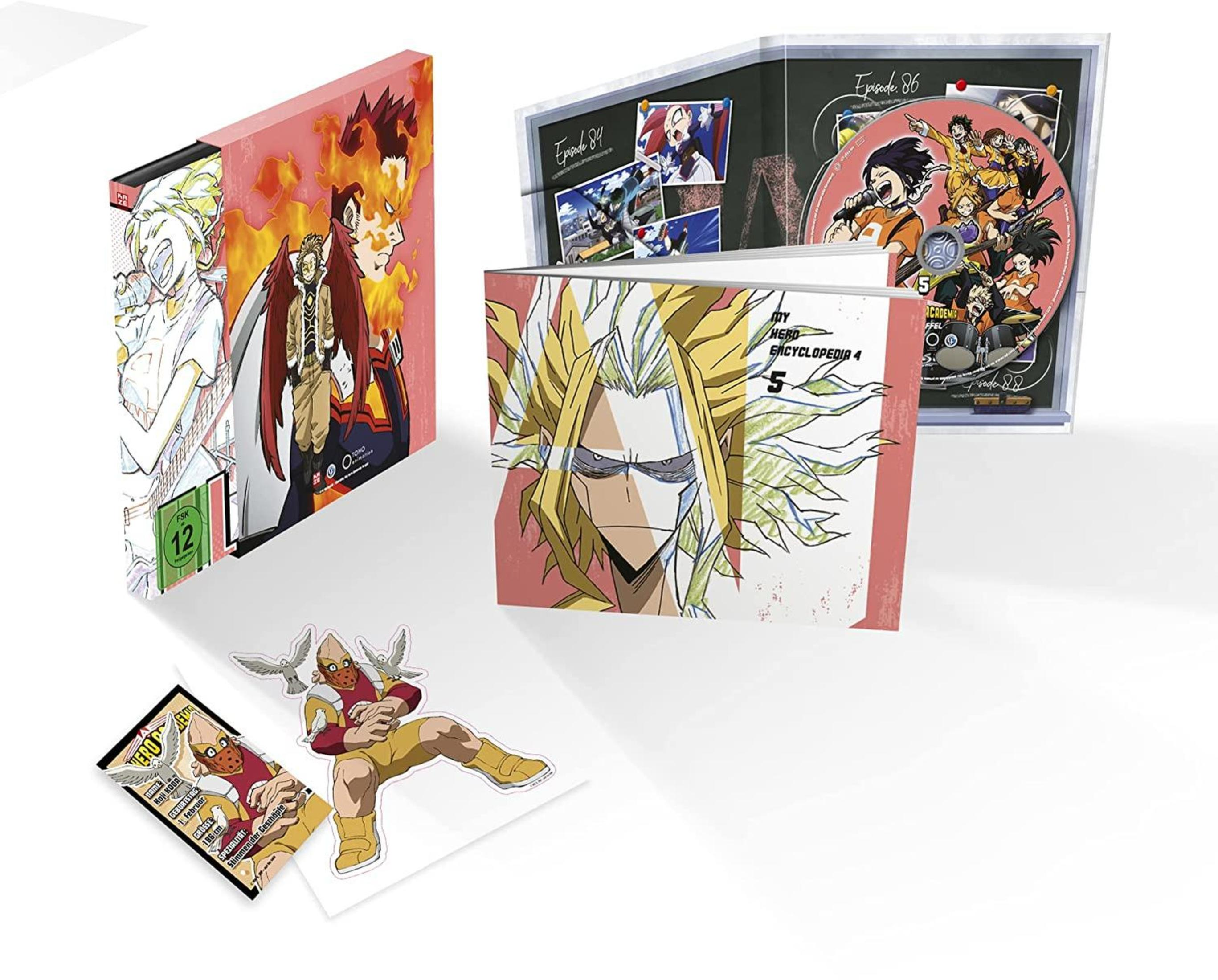 Anime-Merchandise-Set mit Box, Booklet, CD und Aufklebern mit Figuren aus My Hero Academia.