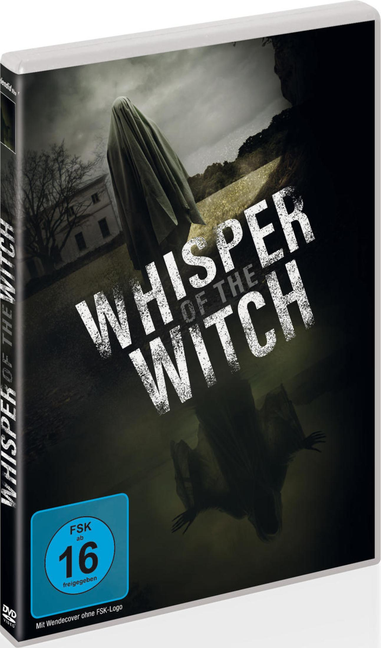 DVD-Hülle von 'Whisper of the Witch' mit einer geisterhaften Gestalt unter grauem Himmel vor einem Haus.
