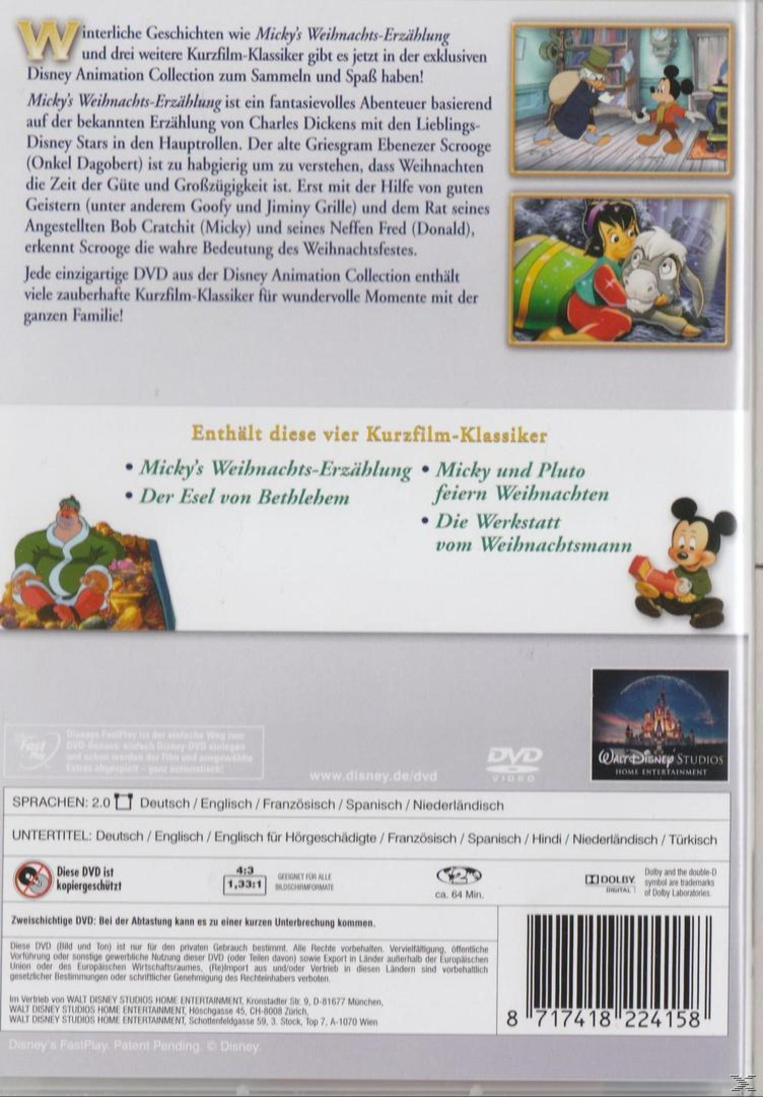 DVD-Rückseite mit Disney-Weihnachtsgeschichten, Beschreibungen, Bildern und technischen Daten.