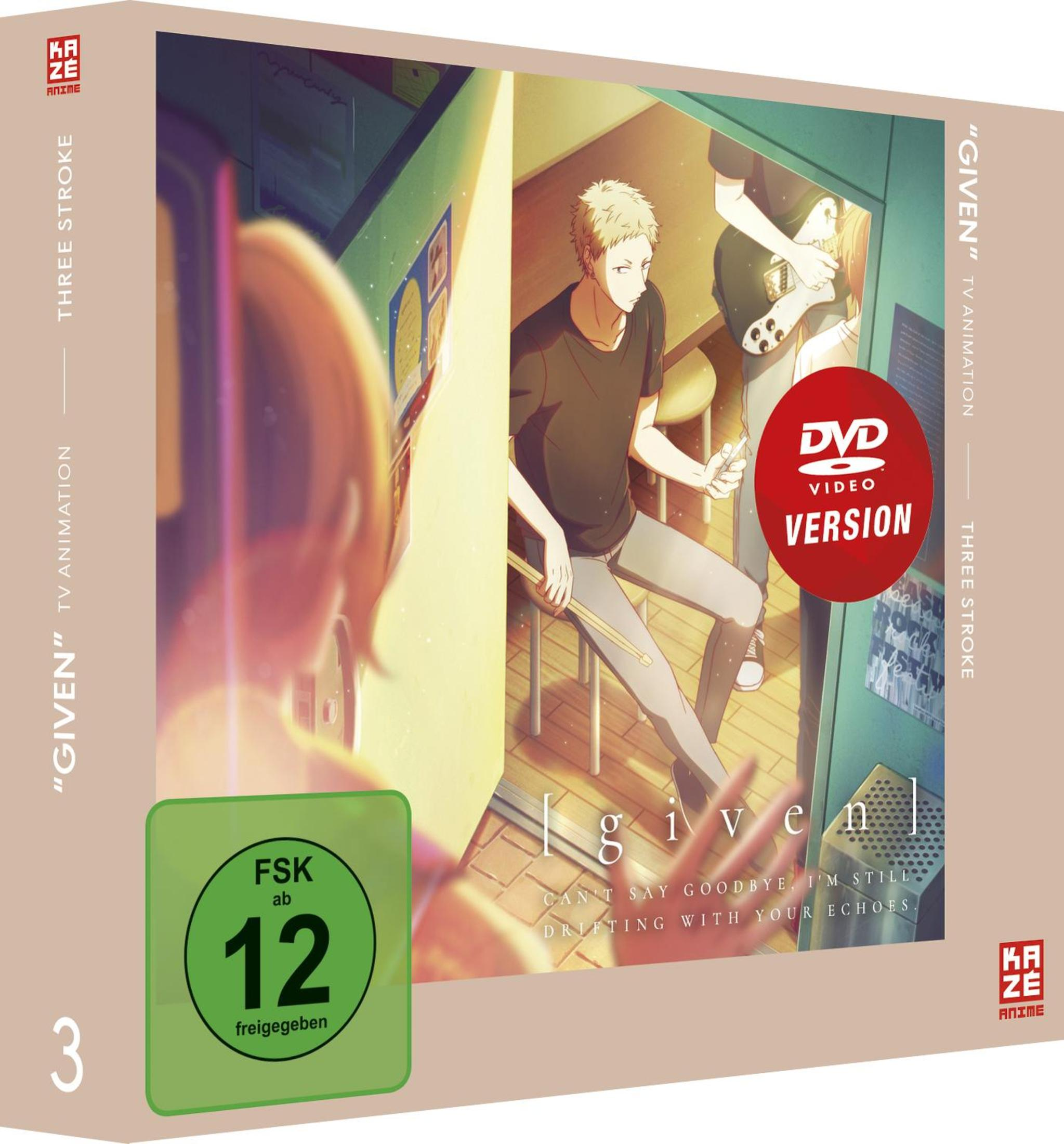 Anime-DVD-Box mit zwei Jungen in einem Raum, einer hält Drumsticks, mit FSK 12-Altersfreigabe.