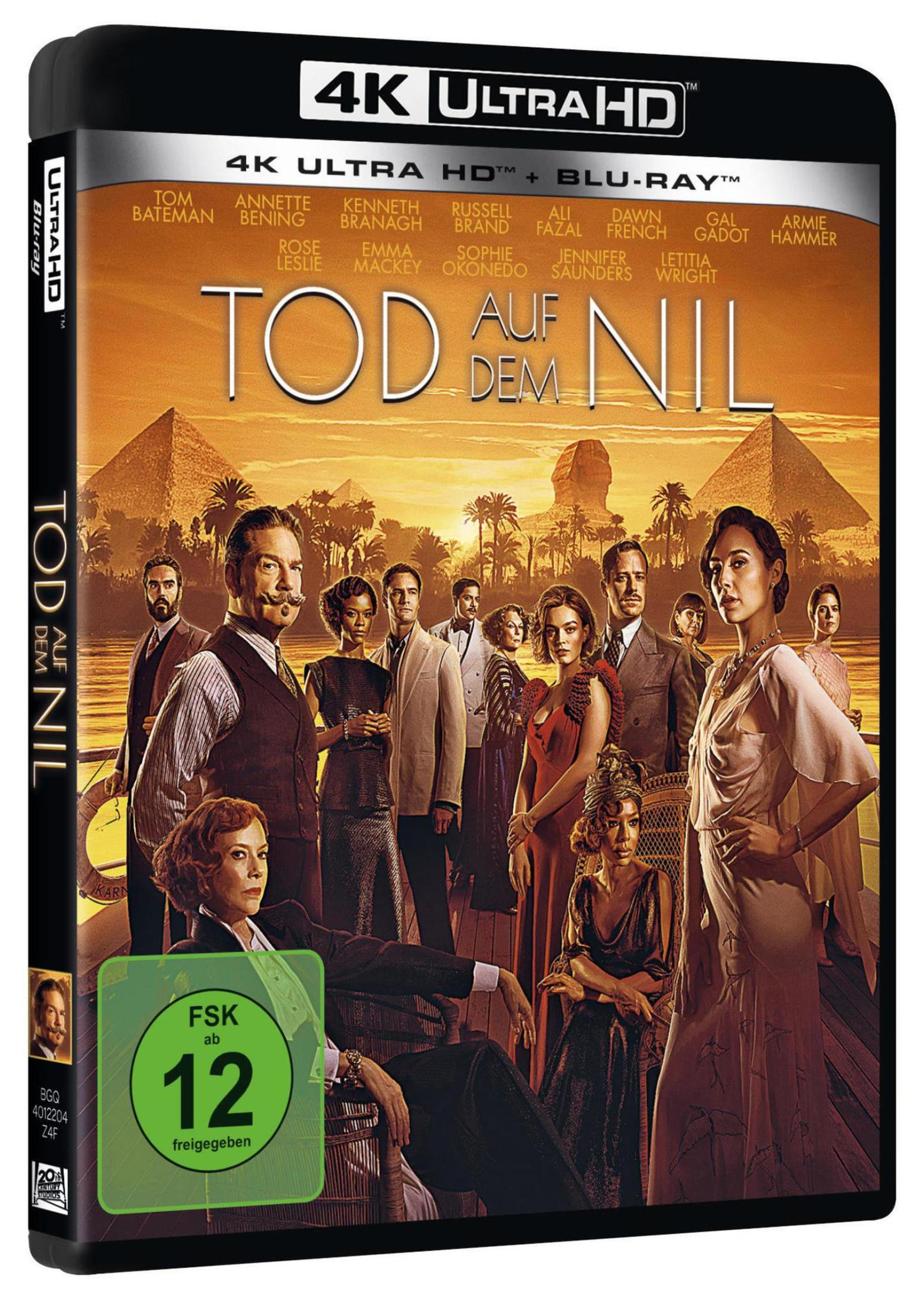 Tod auf dem Nil 4K Ultra HD Blu-ray Cover mit Ensemble-Besetzung vor einer ägyptischen Landschaft.