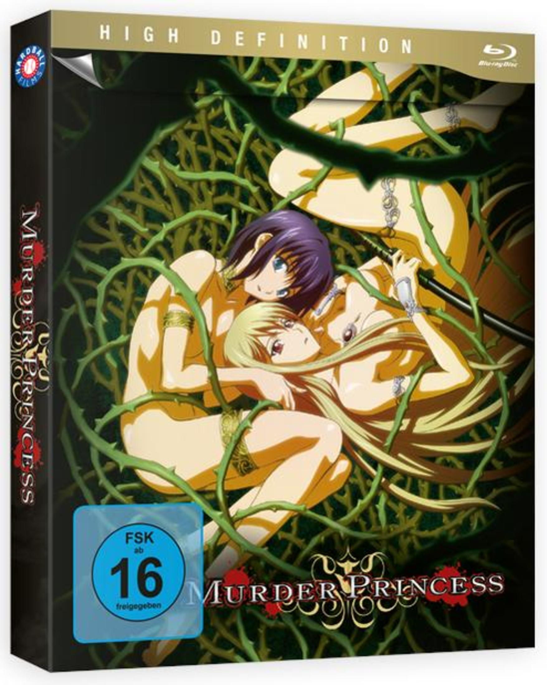 Anime-Blu-ray-Hülle mit zwei Frauen, die in grüne Dornenranken eingewickelt sind.