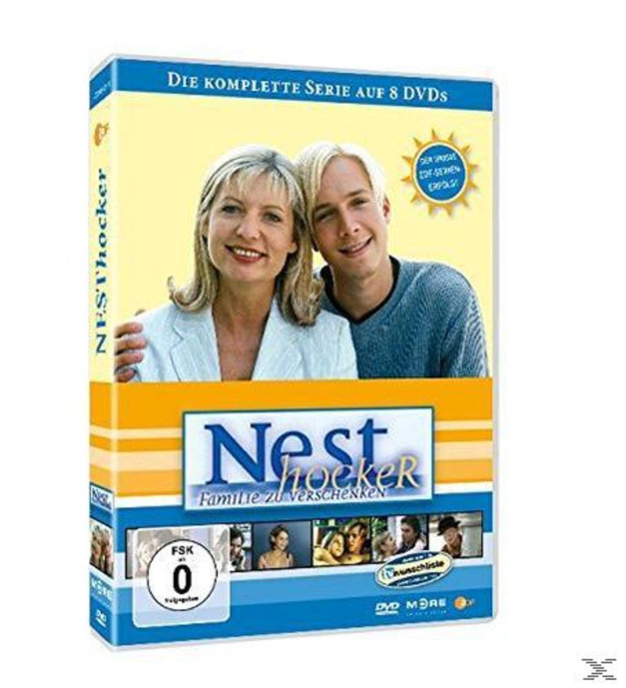 DVD-Cover der Serie Nesthocker mit einer Frau und einem jungen Mann im Vordergrund.
