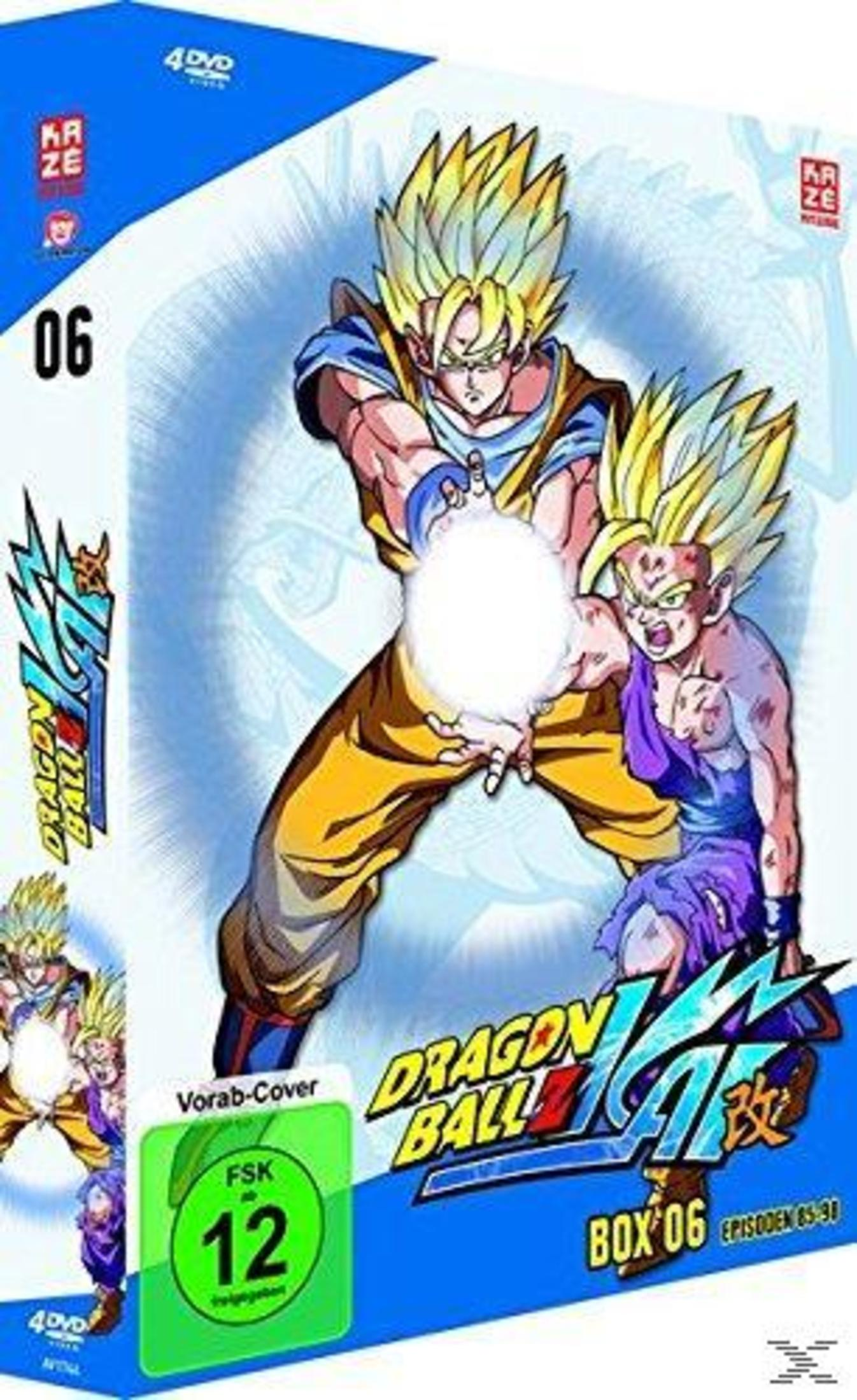 Dragon Ball Z Kai Box 06 DVD-Cover mit Super-Saiyajin-Figuren und leuchtender Kugel.