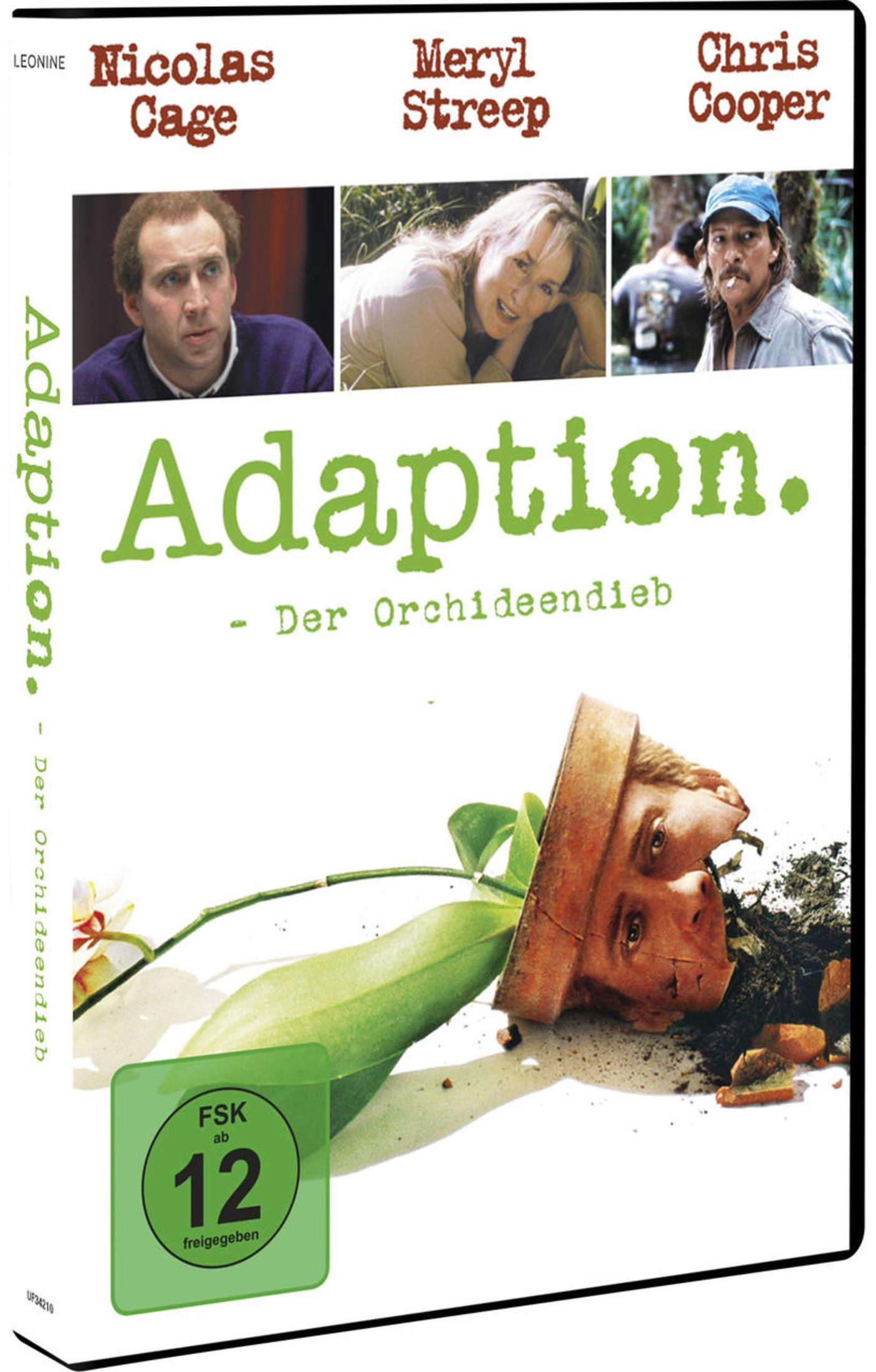 DVD-Cover des Films 'Adaption' mit Nicolas Cage, Meryl Streep und Chris Cooper.